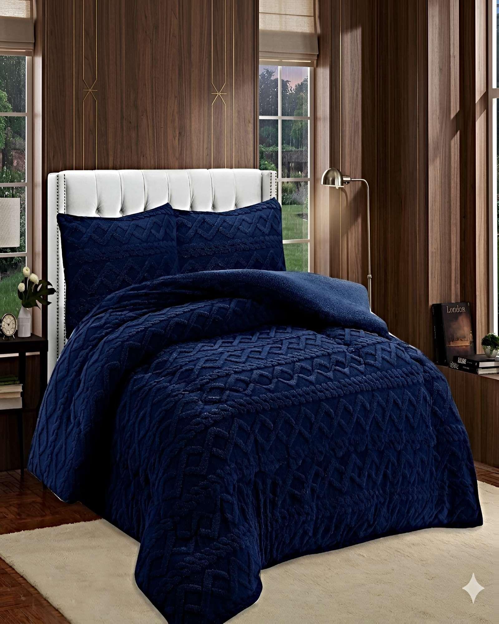 SET COBERTOR DE INVIERNO CON TEXTURA KING 250X270CM AZUL-3