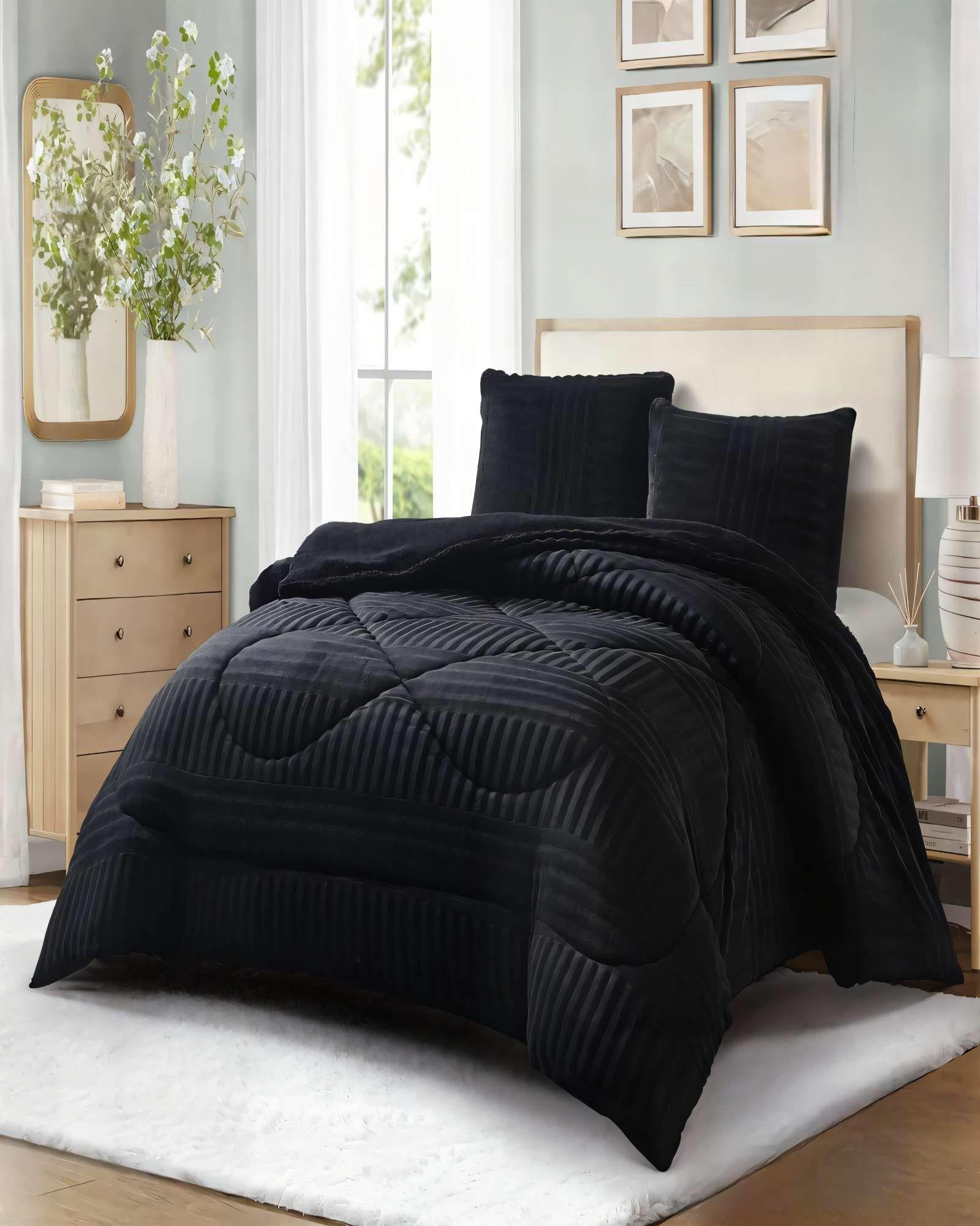 COBERTOR DE PELUDOS LECHE CON TEXTURA  2 PLAZAS COLOR NEGRO -2