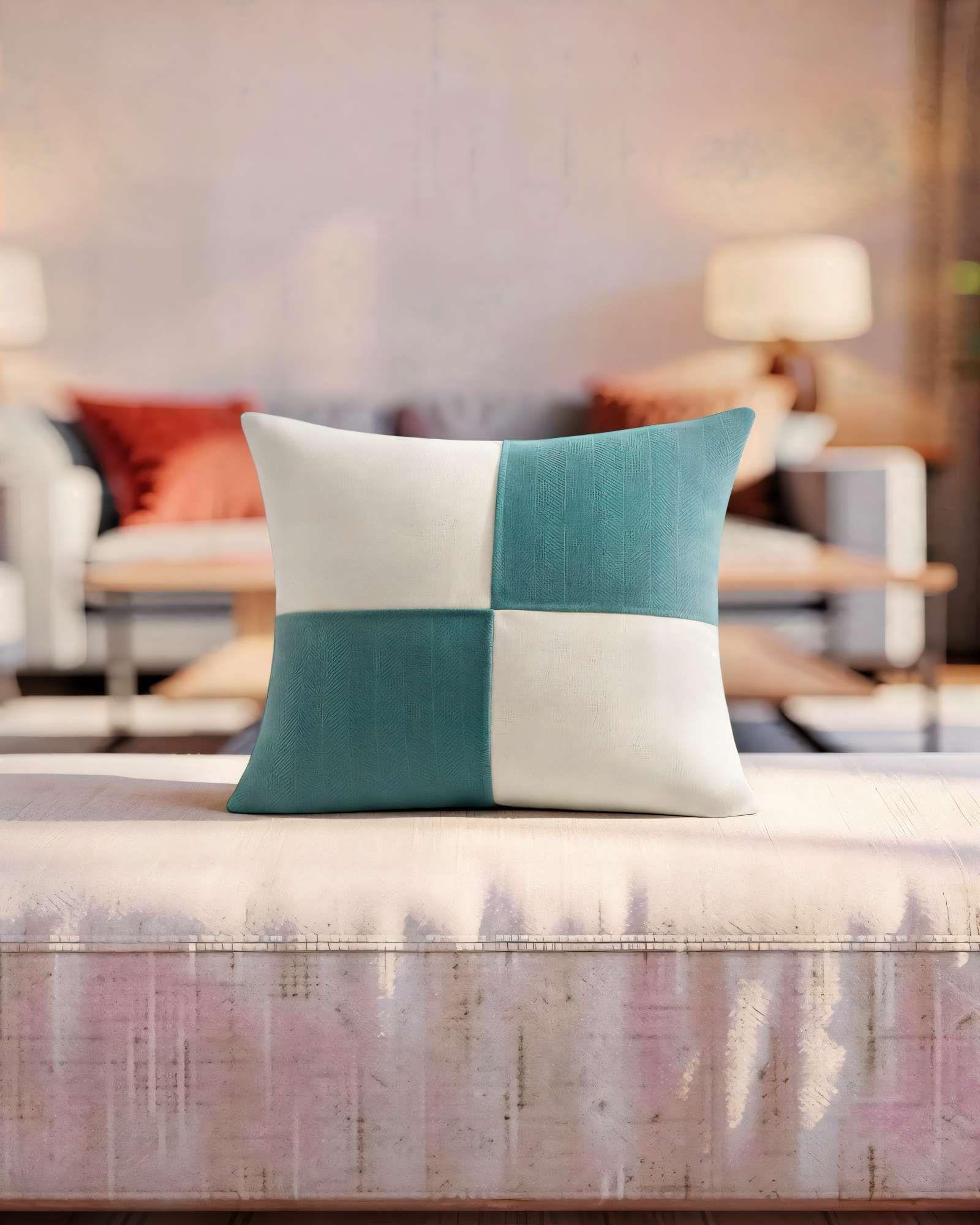 SET DE 2 FUNDAS DE COJIN 45CMX45CM  CHENILLE ROMBO COLOR TURQUESA-3