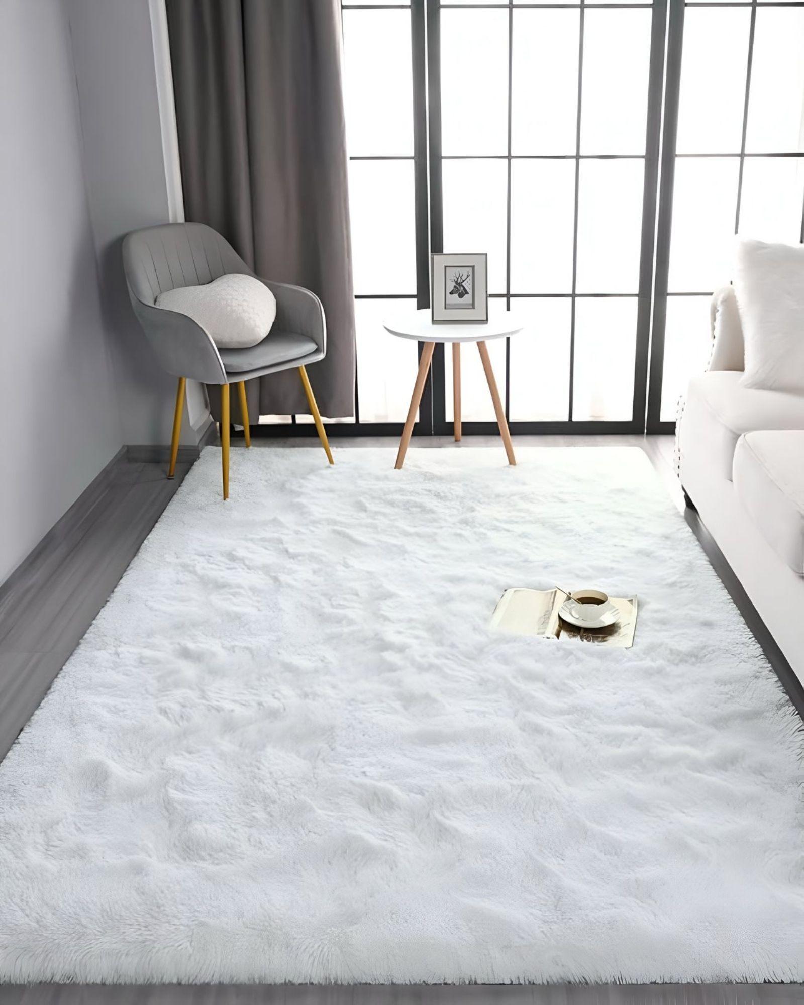 Alfombra peluda Suave 240 x 200 cm Primera Calidad Blanco-0