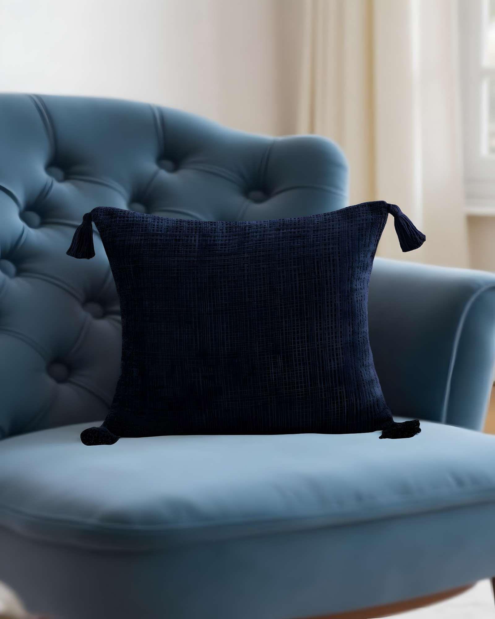 PACK DE 2 FUNDAS DE COJIN CHENILLE CON BORLAS 45X45 AZUL OSCURO-3