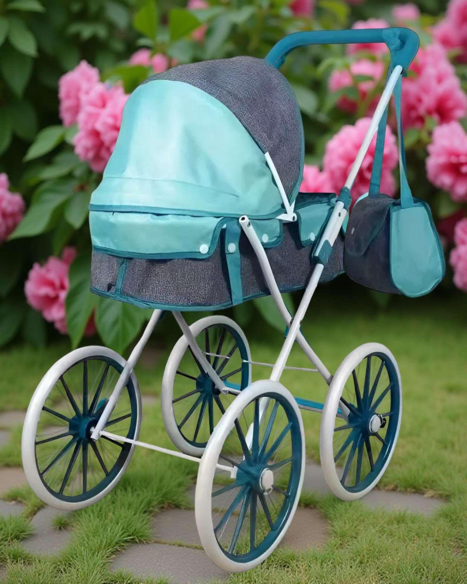Coche de Muñecas Estilo Clásico Lujoso Celeste-3