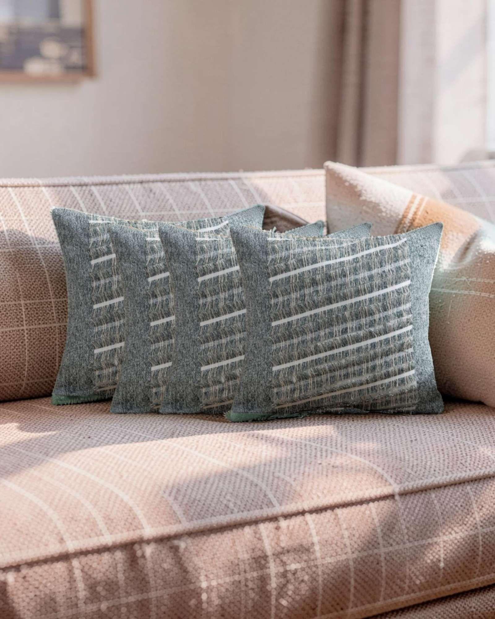 PACK DE 4 FUNDAS DE COJIN CHENILLE CON FLECOS GRIS OSCURO-2