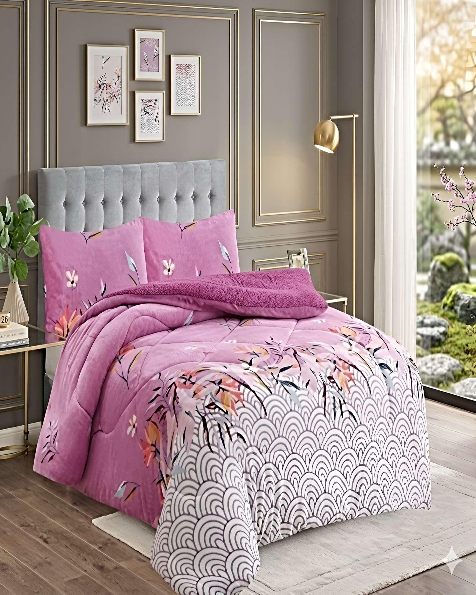 SET COBERTOR DE INVIERNO PLUSH 1.5 PLAZA 180X200CM ROSA 2-3