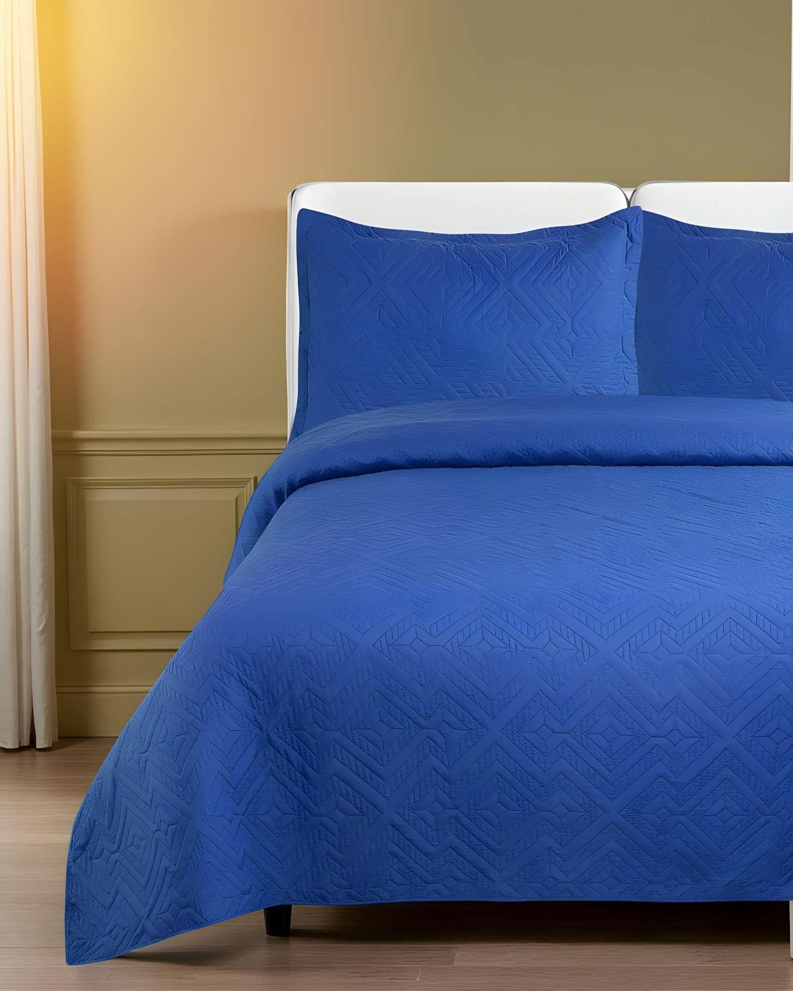 QUILT CUBRECAMA DE VERANO CON COLORES LISOS 2 PLAZAS AZUL MARINO-2