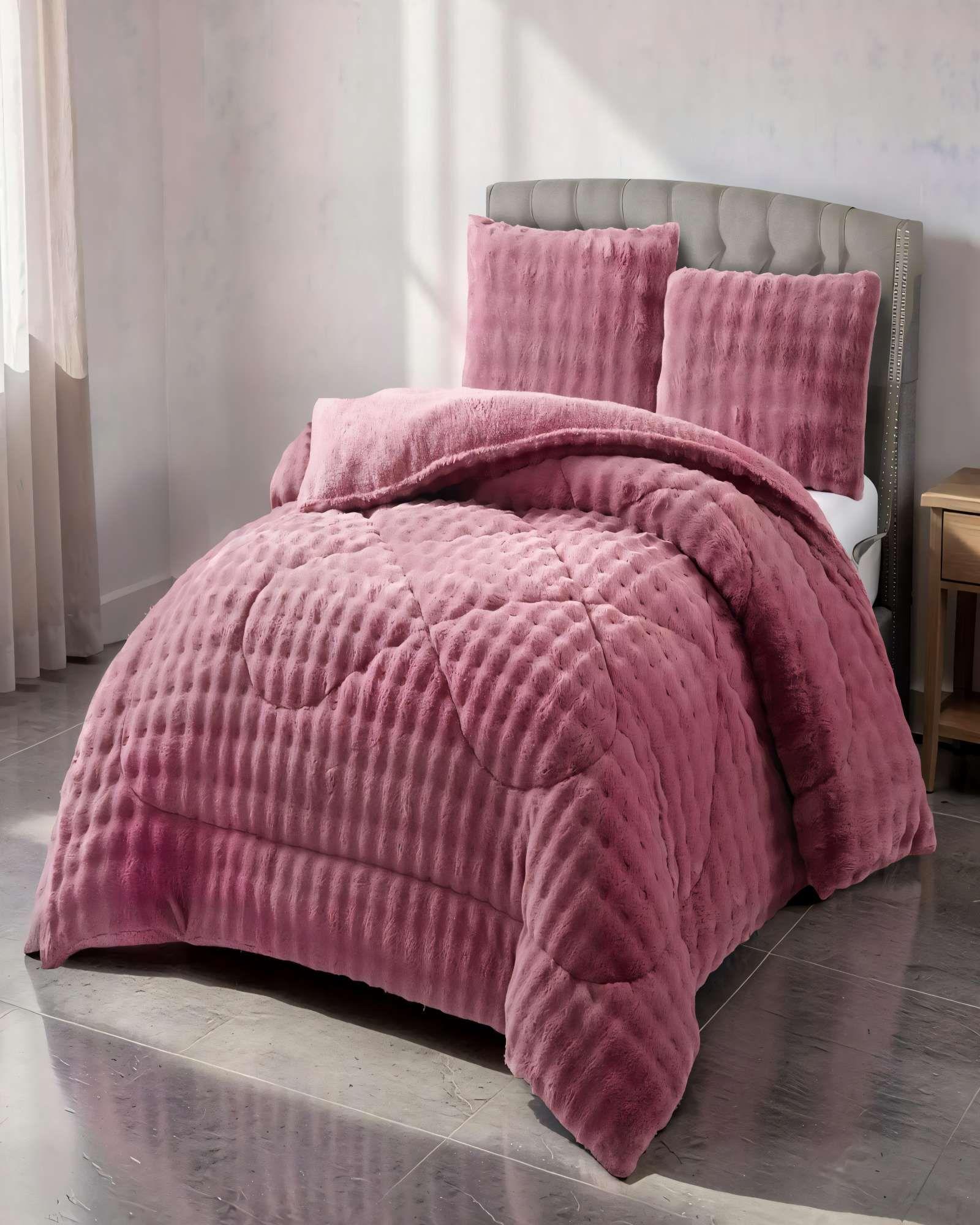 COBERTOR PIEL DE CONEJO IMITACION 2 PLAZA COLOR ROSADO-2