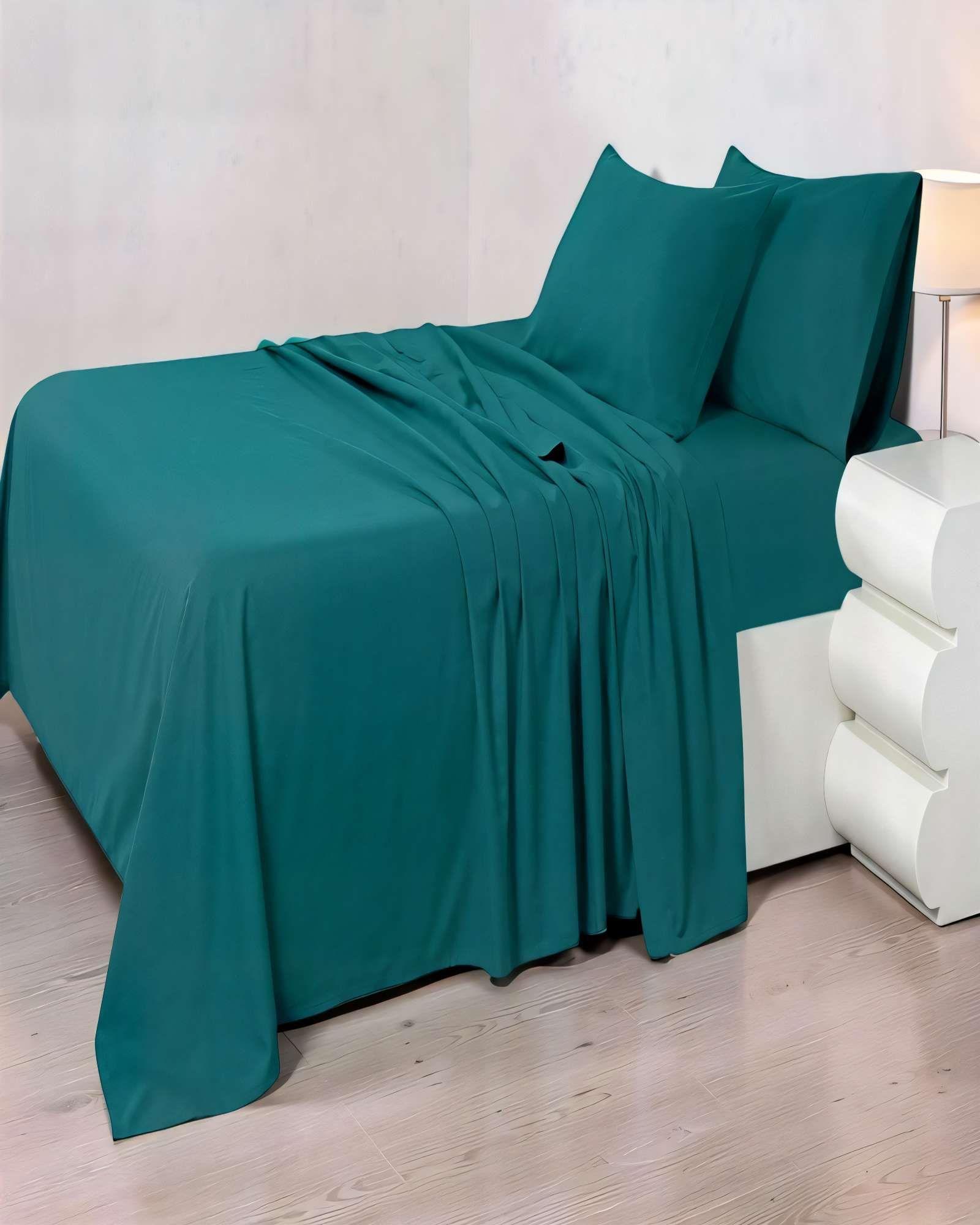 SET DE  SABANA 200 HILOS 2 PLAZAS COLOR VERDE-3