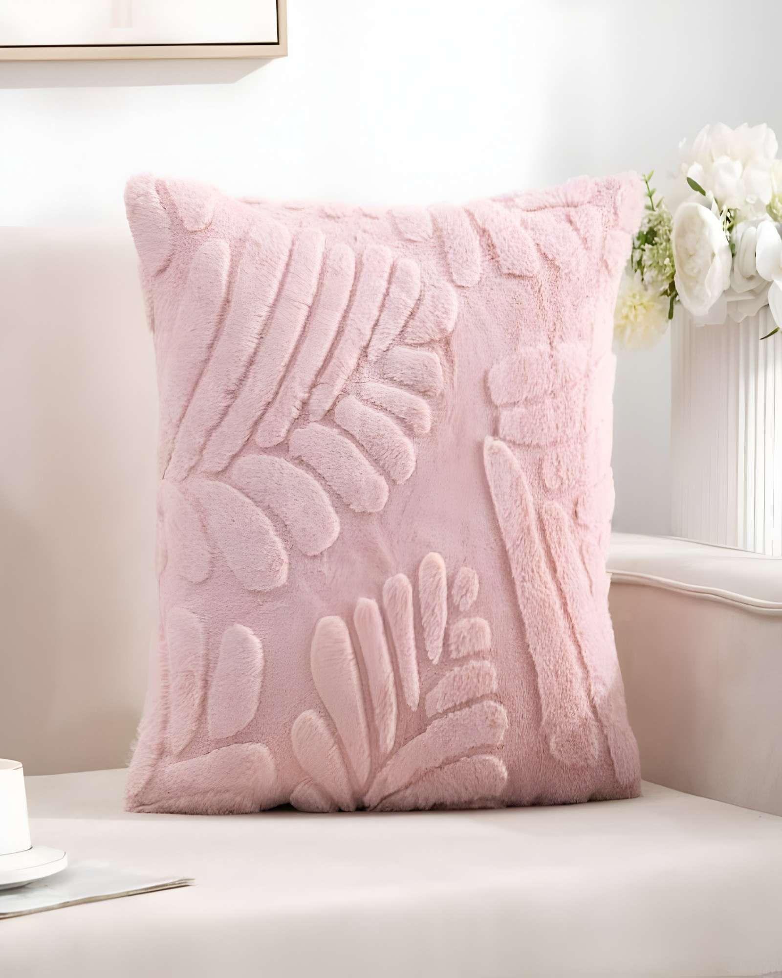 SET DE 2 FUNDAS PELUDAS DE HOJA MODERNA 45X45 ROSA-2