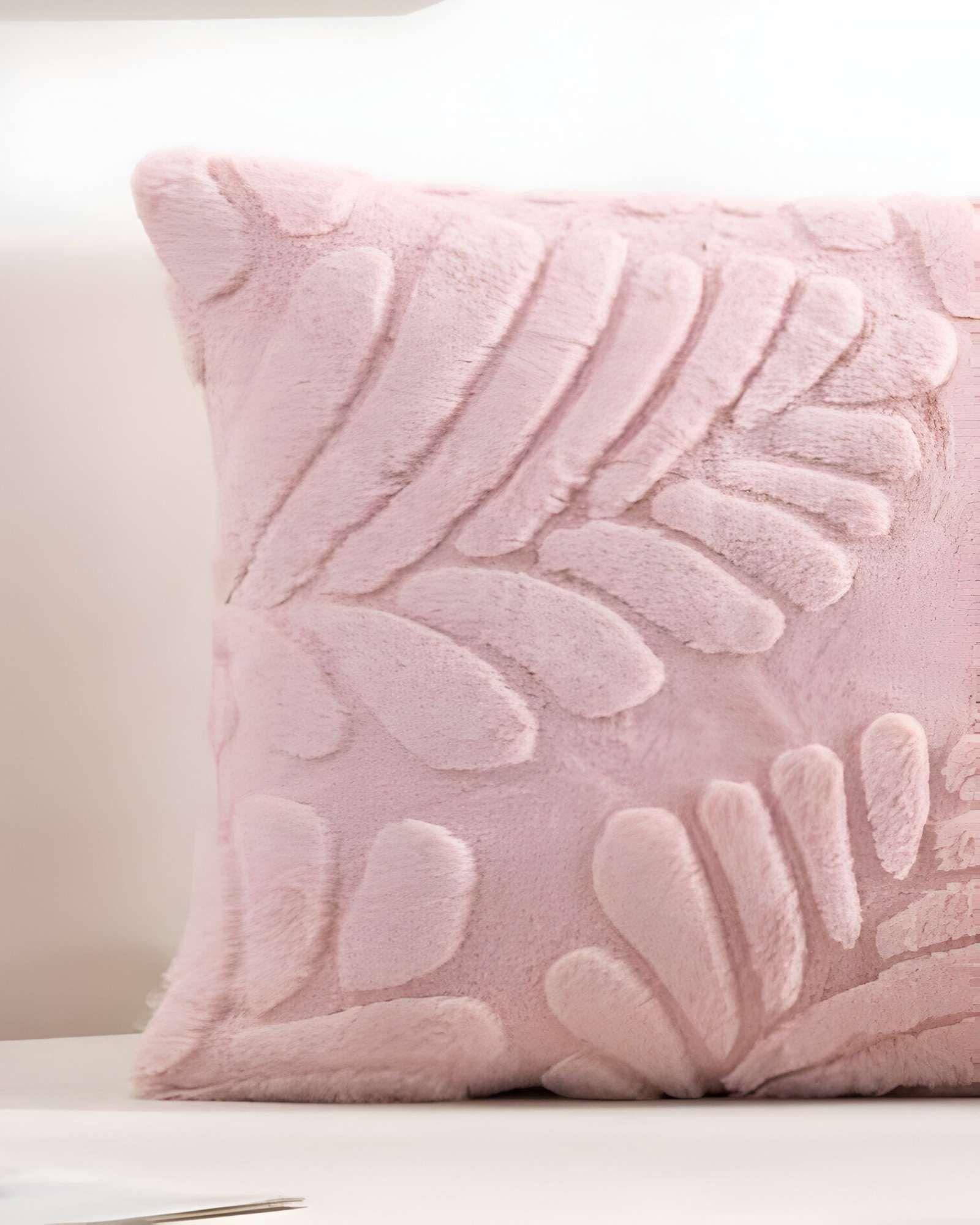 SET DE 2 FUNDAS PELUDAS DE HOJA MODERNA 45X45 ROSA-3