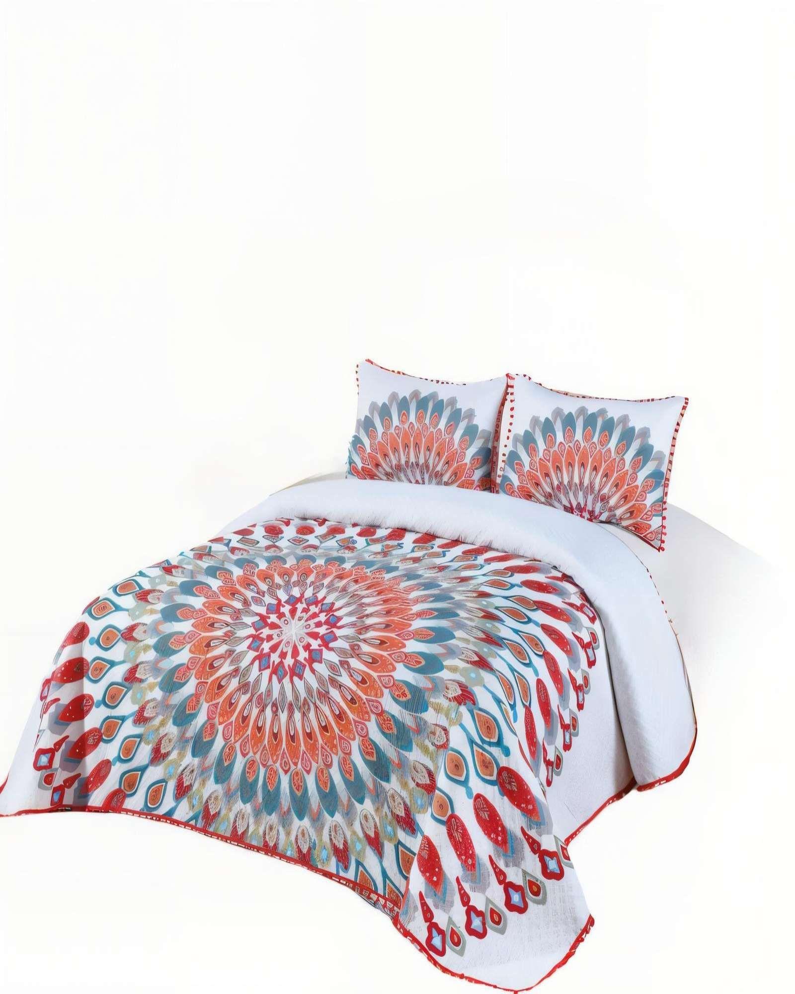 CUBRECAMA DE VERANO CON POMPON Y DISENO KING MULTICOLOR 07-1