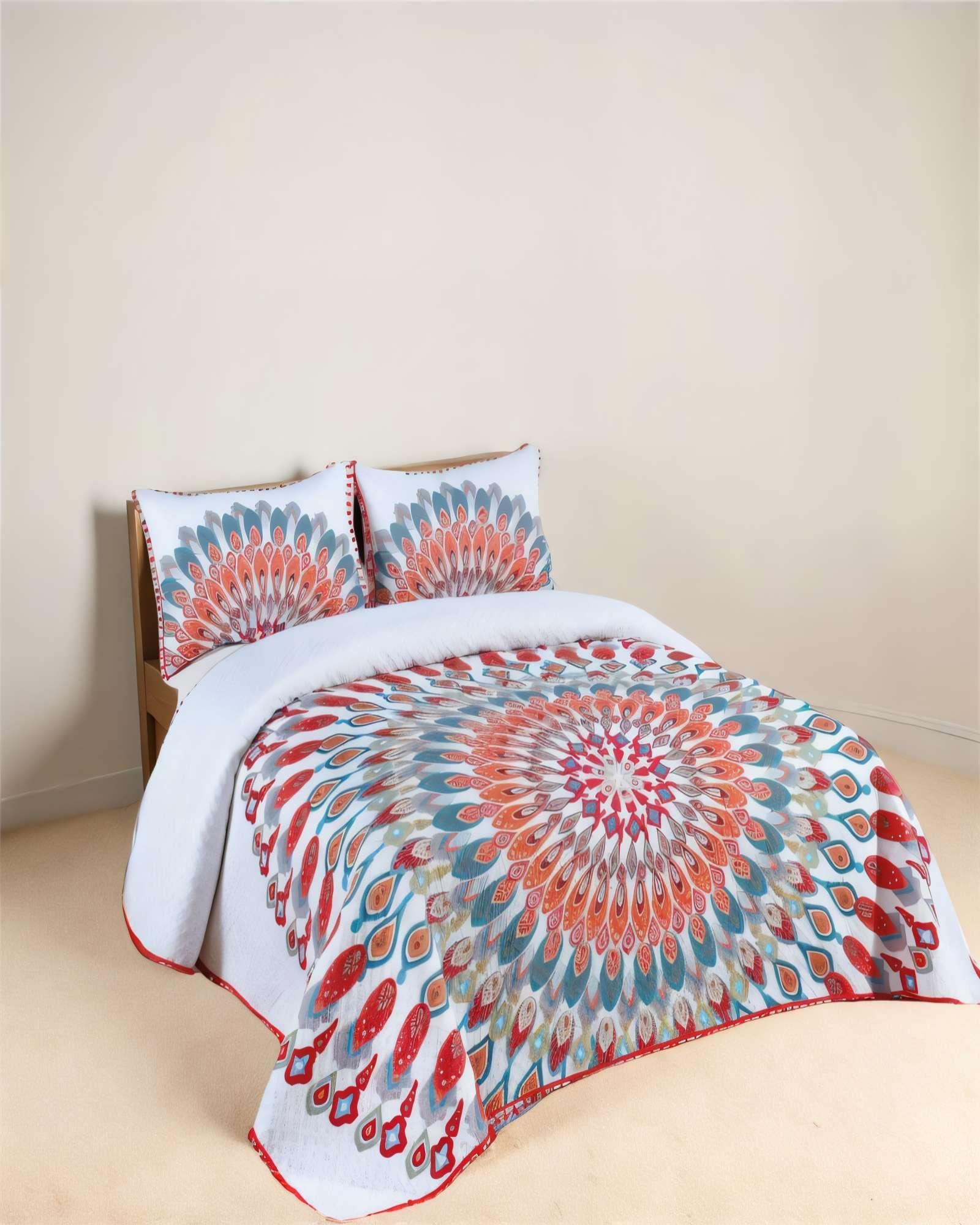 CUBRECAMA DE VERANO CON POMPON Y DISENO KING MULTICOLOR 07-2