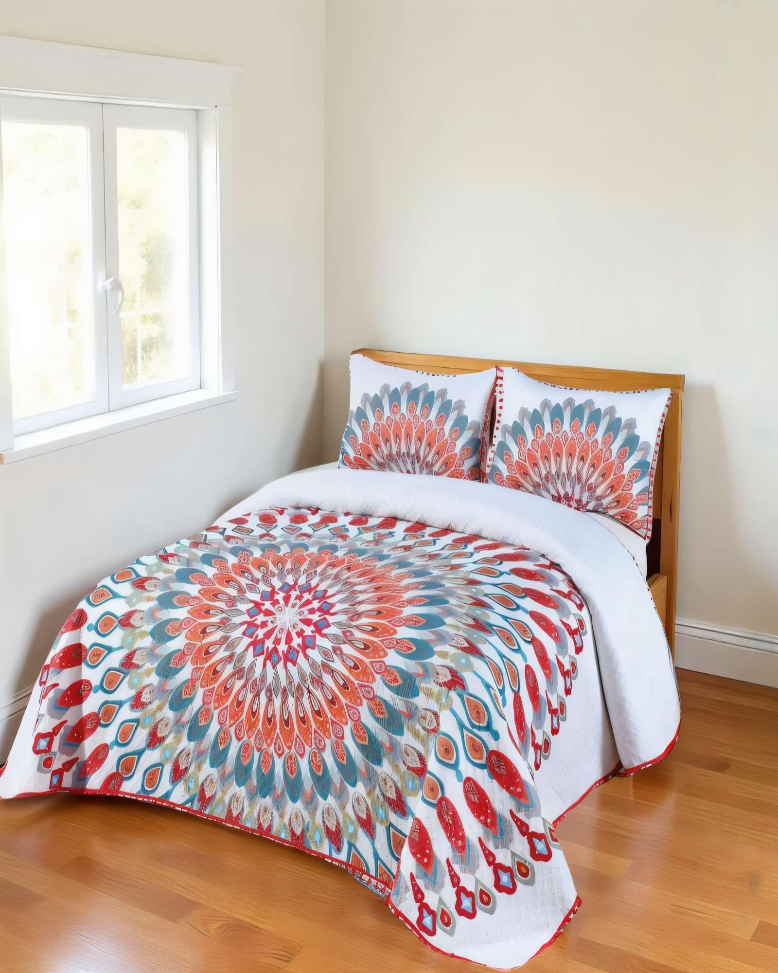 CUBRECAMA DE VERANO CON POMPON Y DISENO KING MULTICOLOR 07-3