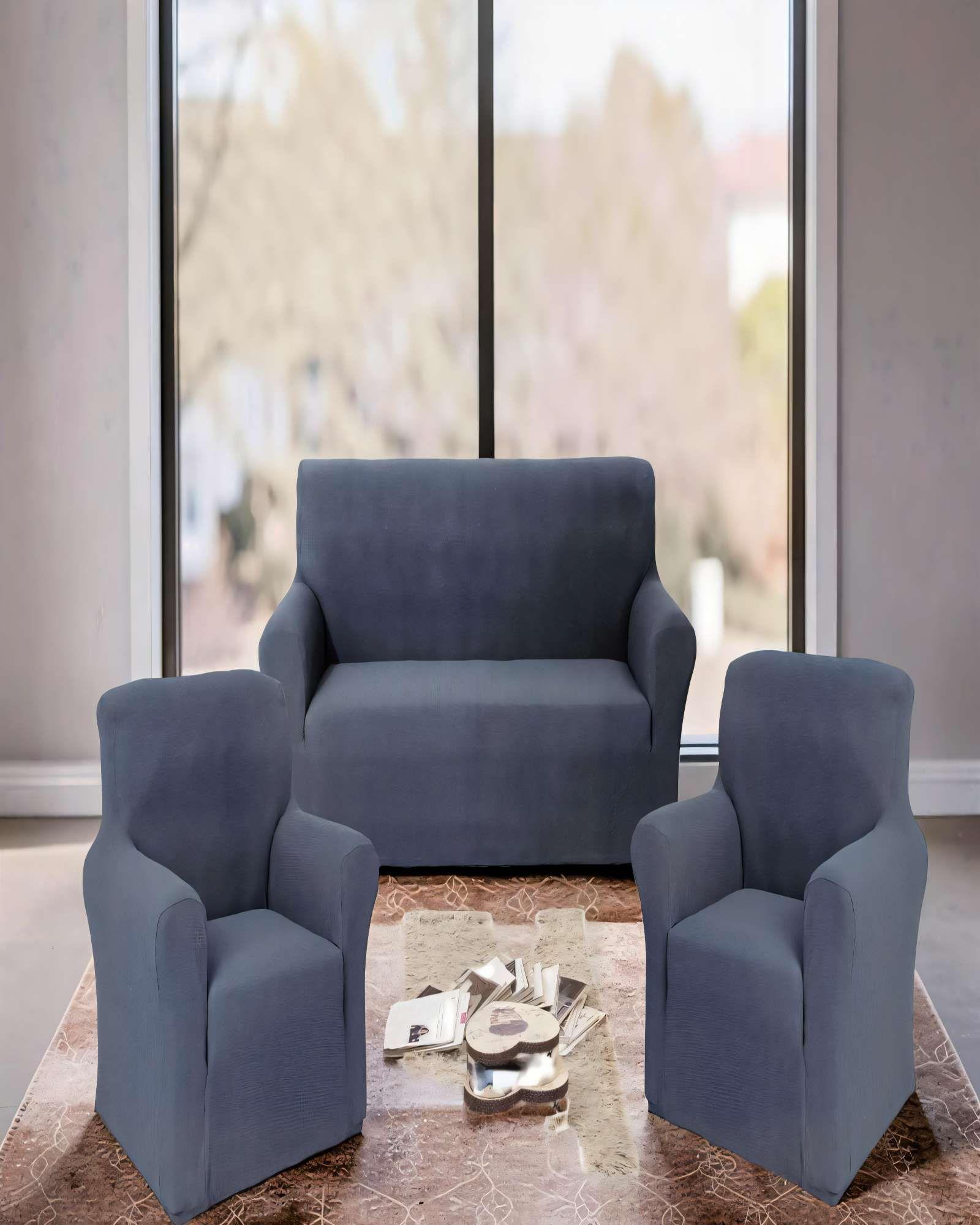 PACK DE FUNDAS DE SOFA CUADRILLE 3+1+1 COLOR GRIS-2