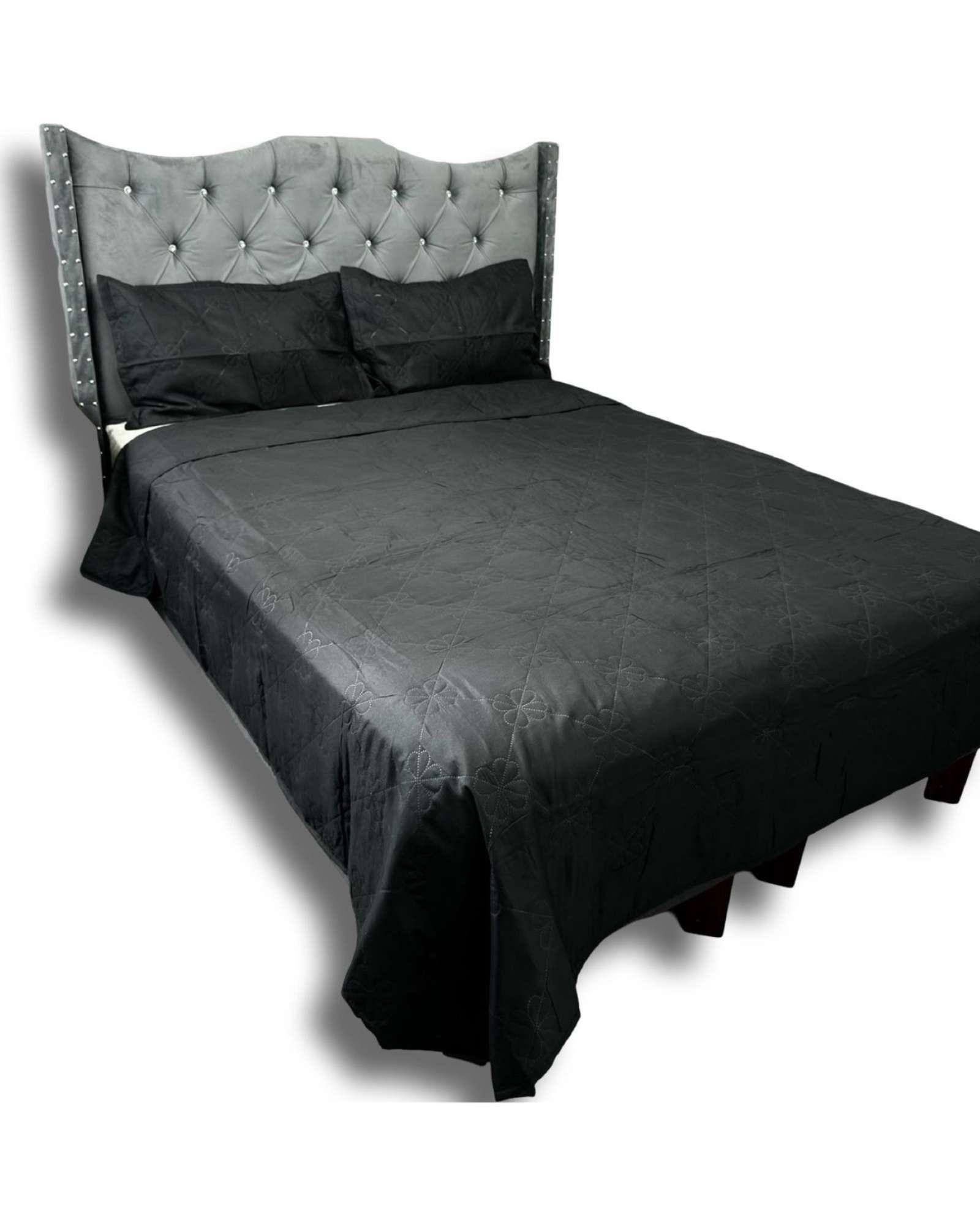 QUILT COLCHA DE LUJO VERANO DELGADO 2 PLAZAS NEGRO-2