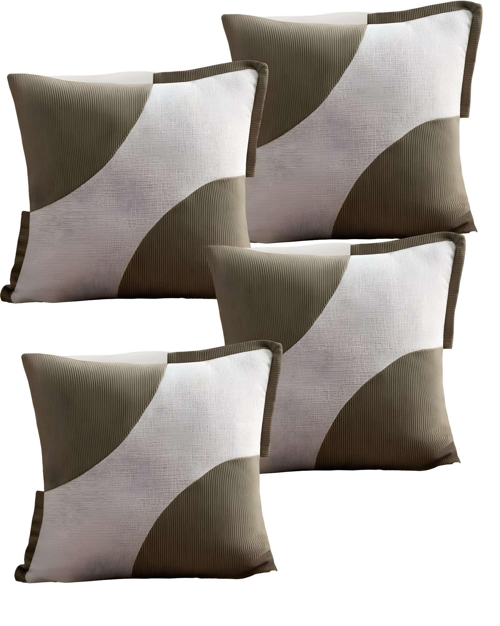 SET DE 4 FUNDAS DE COJINES DISEÑO TELA PANA EMPALMADO 45CM X 45 CM VERDE OLIVA-2