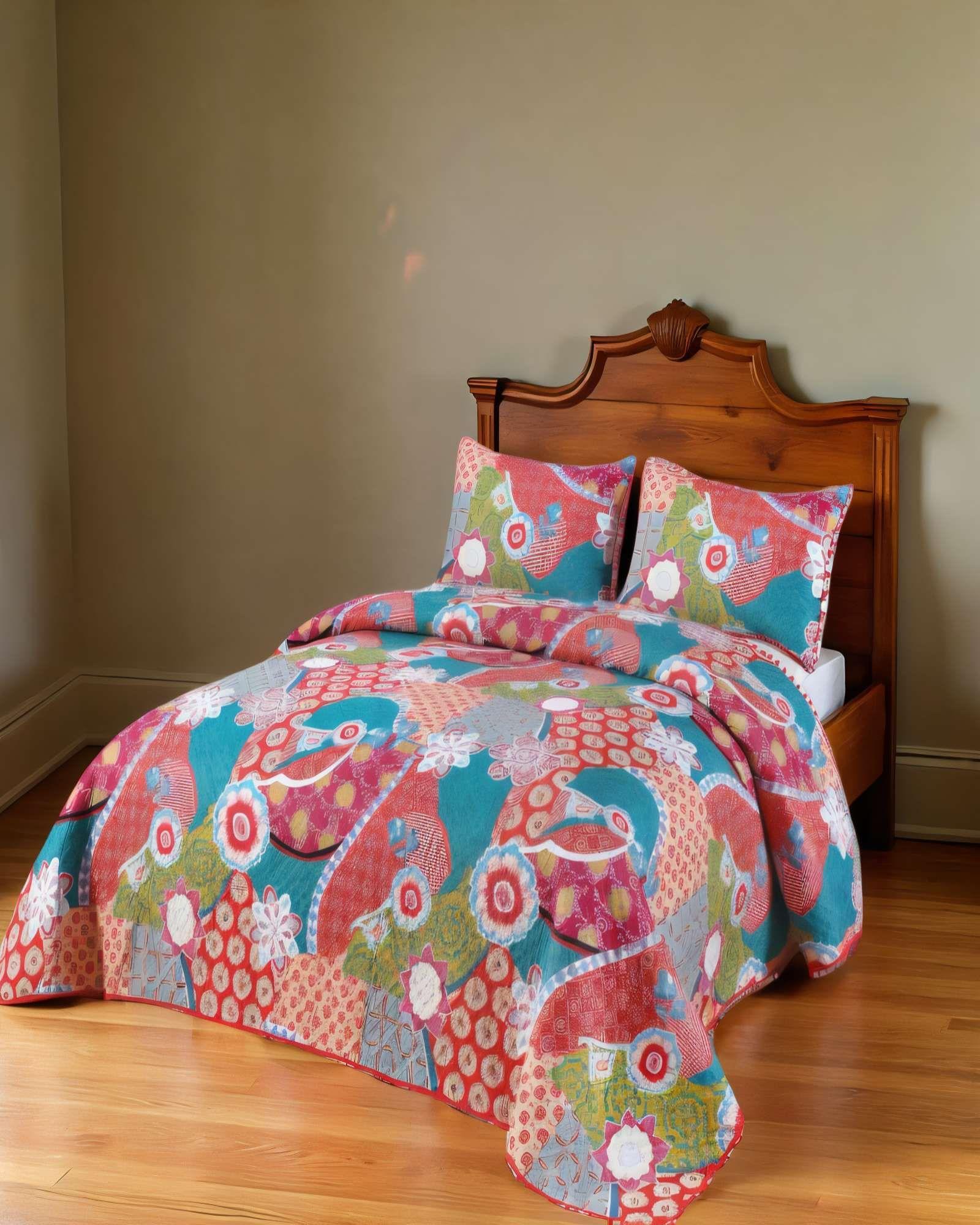 CUBRECAMA DE VERANO CON POMPON Y DISENO 2P MULTICOLOR 02-3