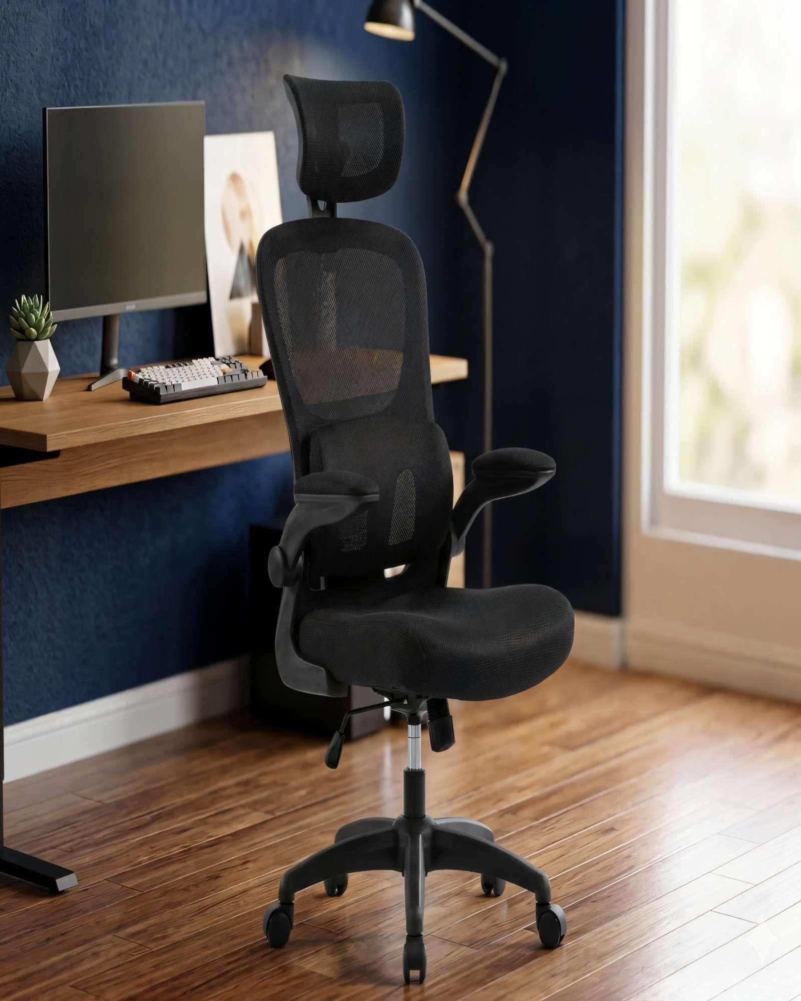 SILLA DE ESCRITORIO  CON RESPALDO ALTO ERGONÓMICO COLOR NEGRO -2