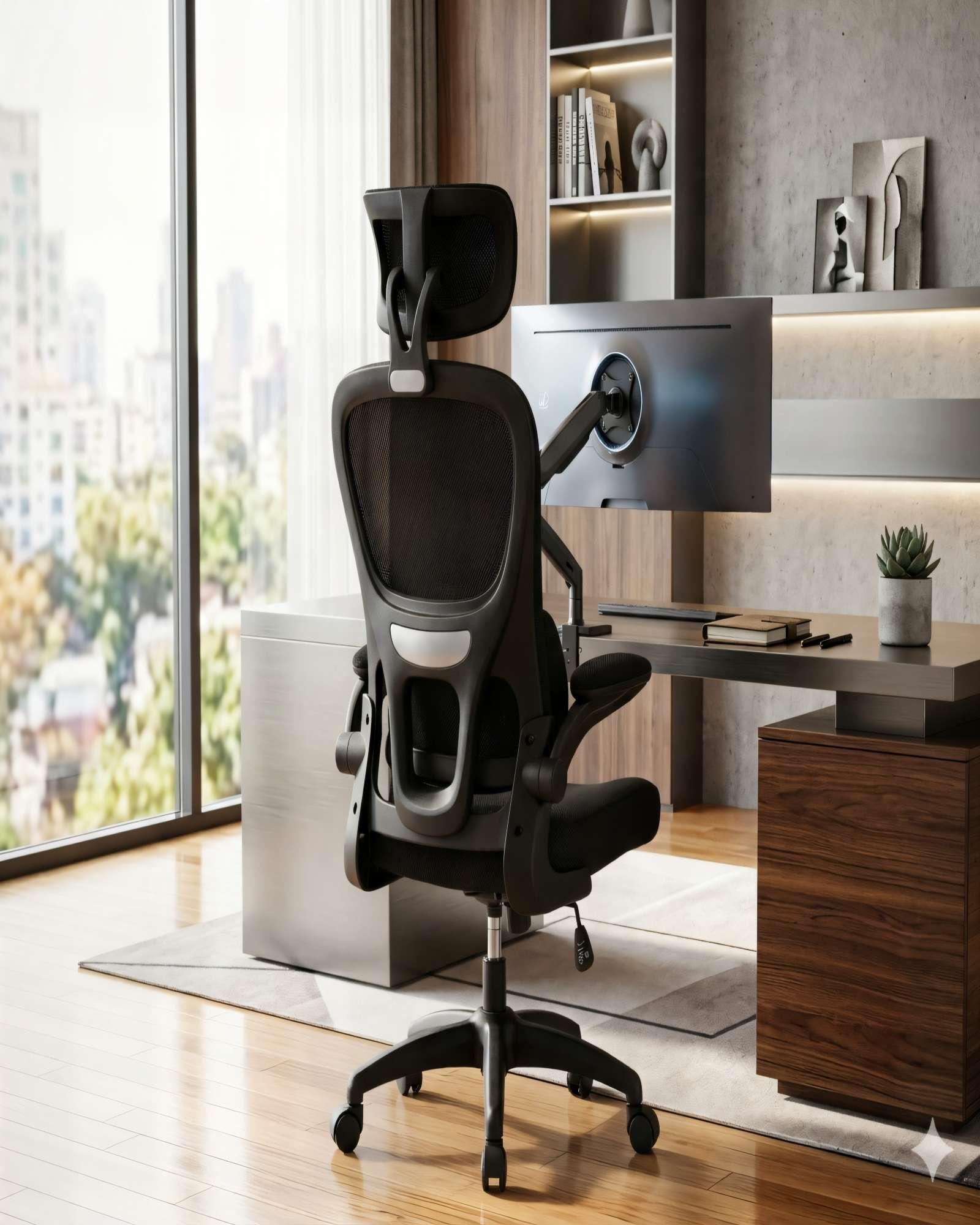 SILLA DE ESCRITORIO  CON RESPALDO ALTO ERGONÓMICO COLOR NEGRO -3