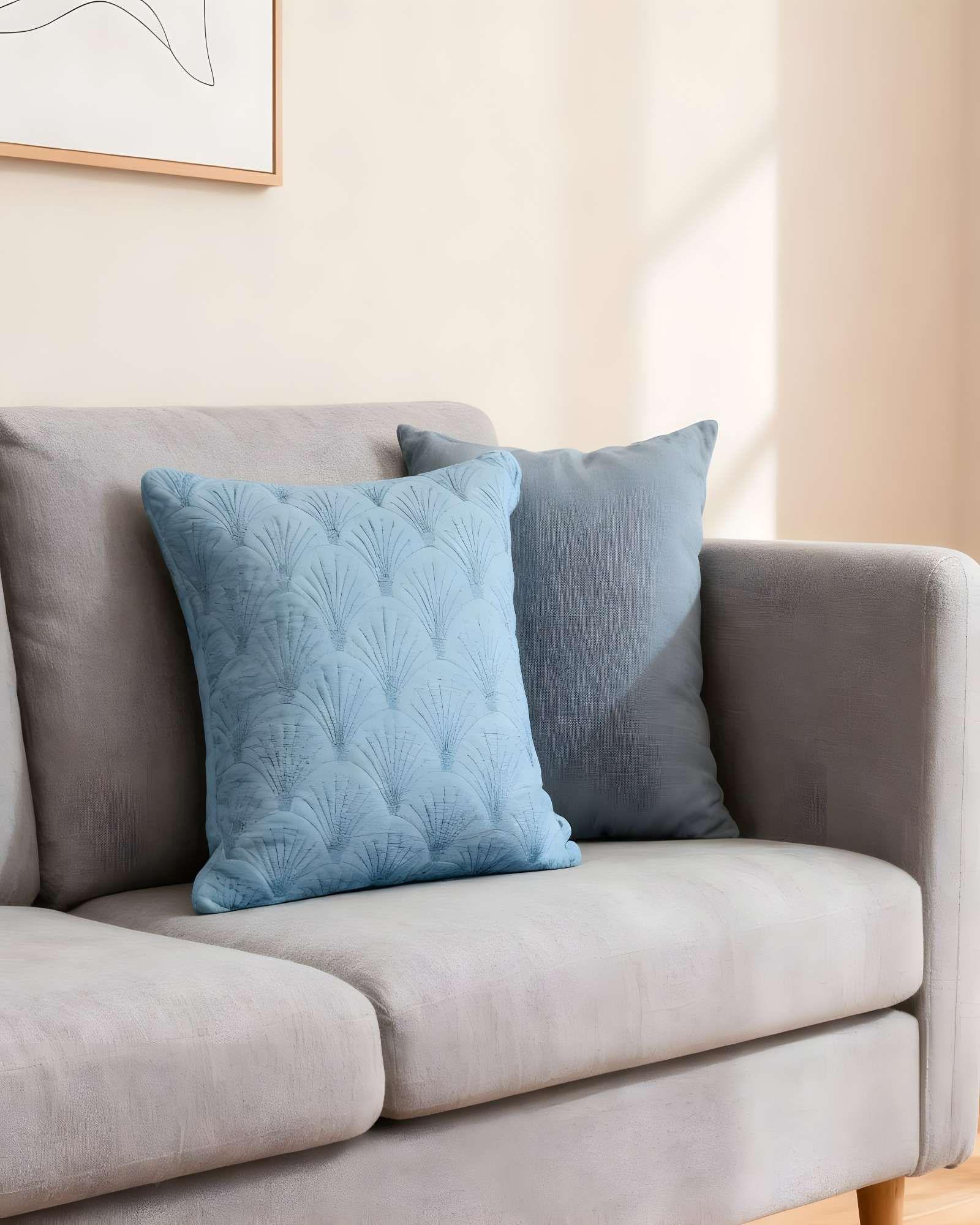 SET DE 2 FUNDAS DE COJIN SERIE ABANICO 45X45 CM CELESTE-2