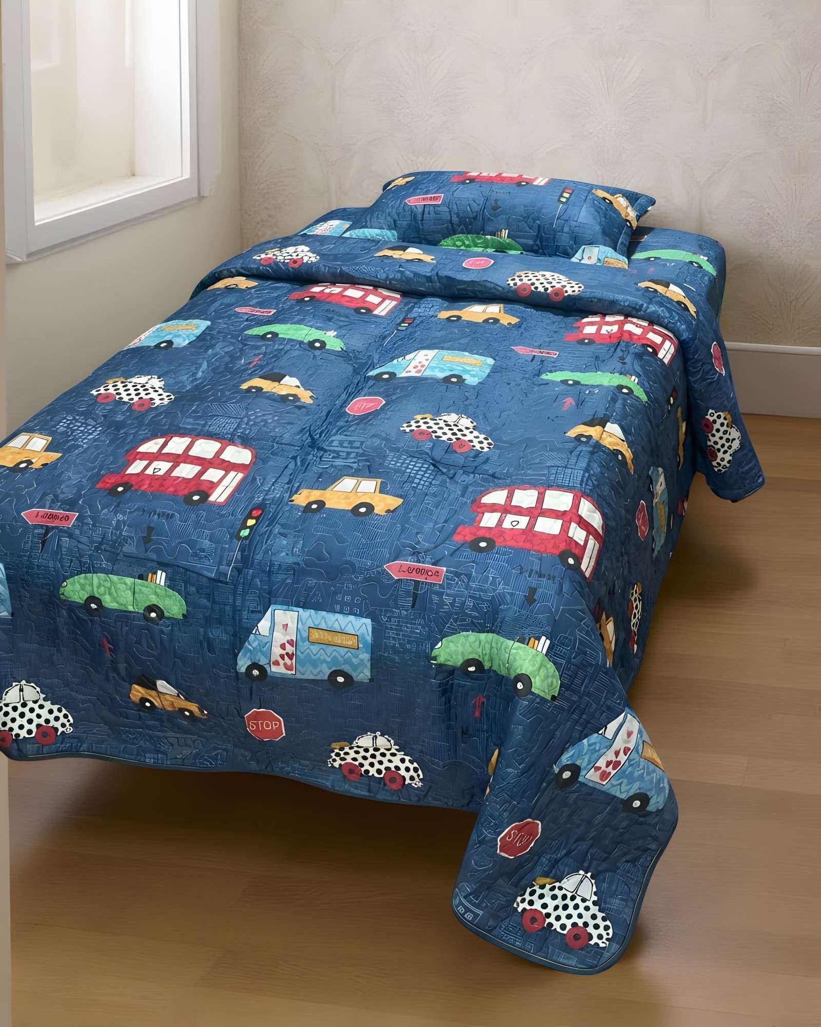 QUILT CUBRECAMA DE VERANO PLAZA Y MEDIA INFANTIL AZUL 07-2