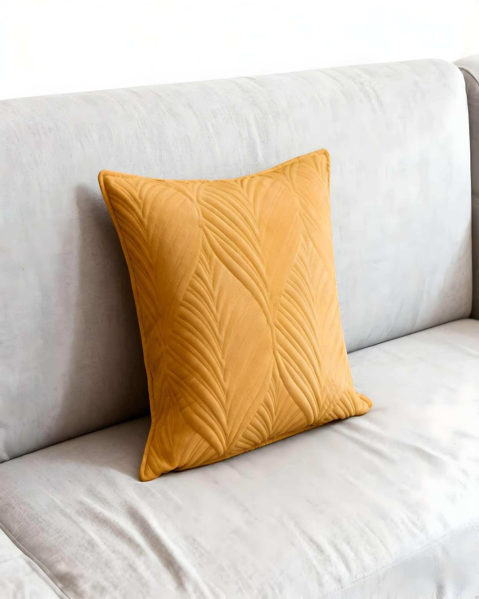 SET DE 4 FUNDAS DE COJIN SERIE HOJAS 45X45 CM AMARILLO-2