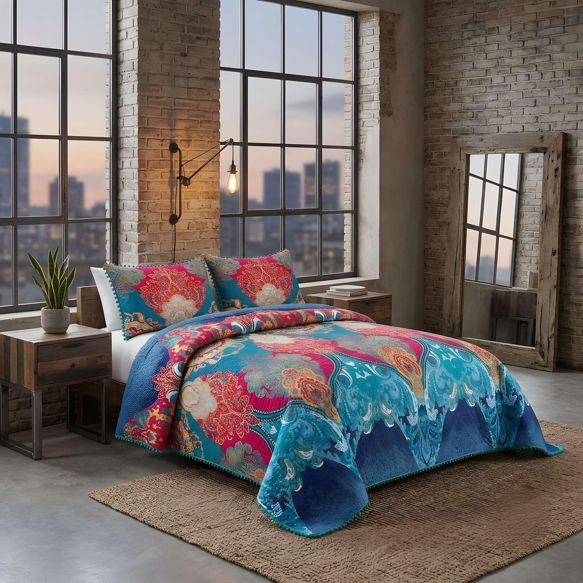CUBRECAMA DE VERANO CON POMPONES Y DISEÑO KING 250cmx270cm A5-2