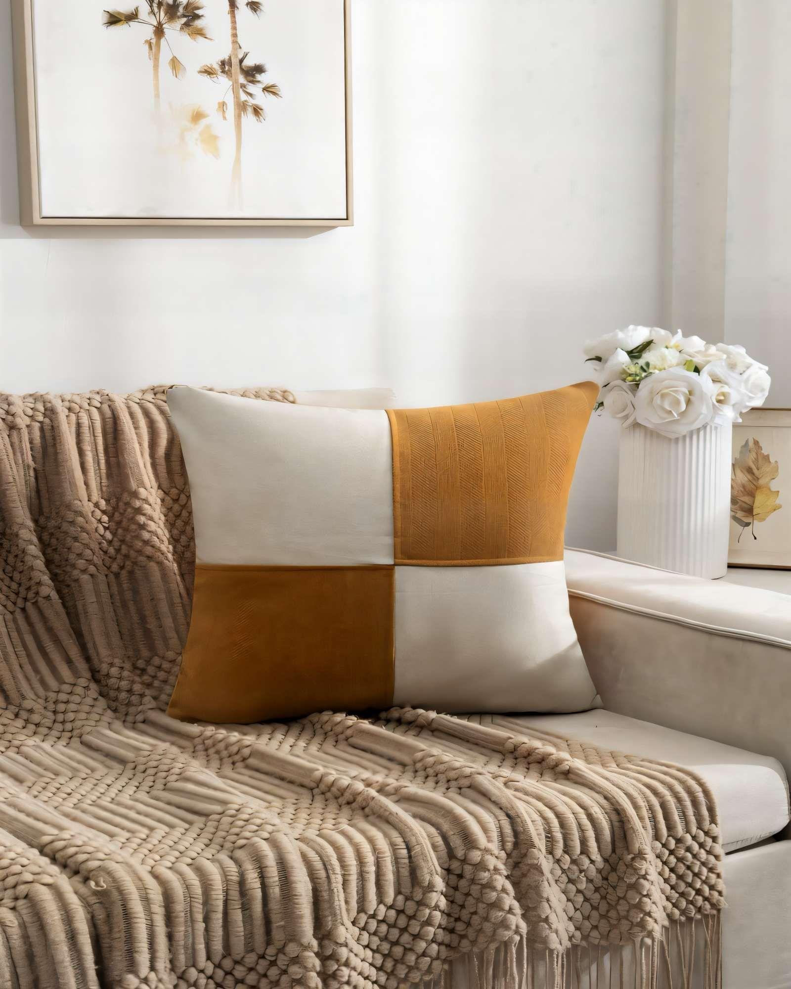 SET DE 2 FUNDAS DE COJIN 45CMX45CM  CHENILLE ROMBO COLOR MOSTAZA-2