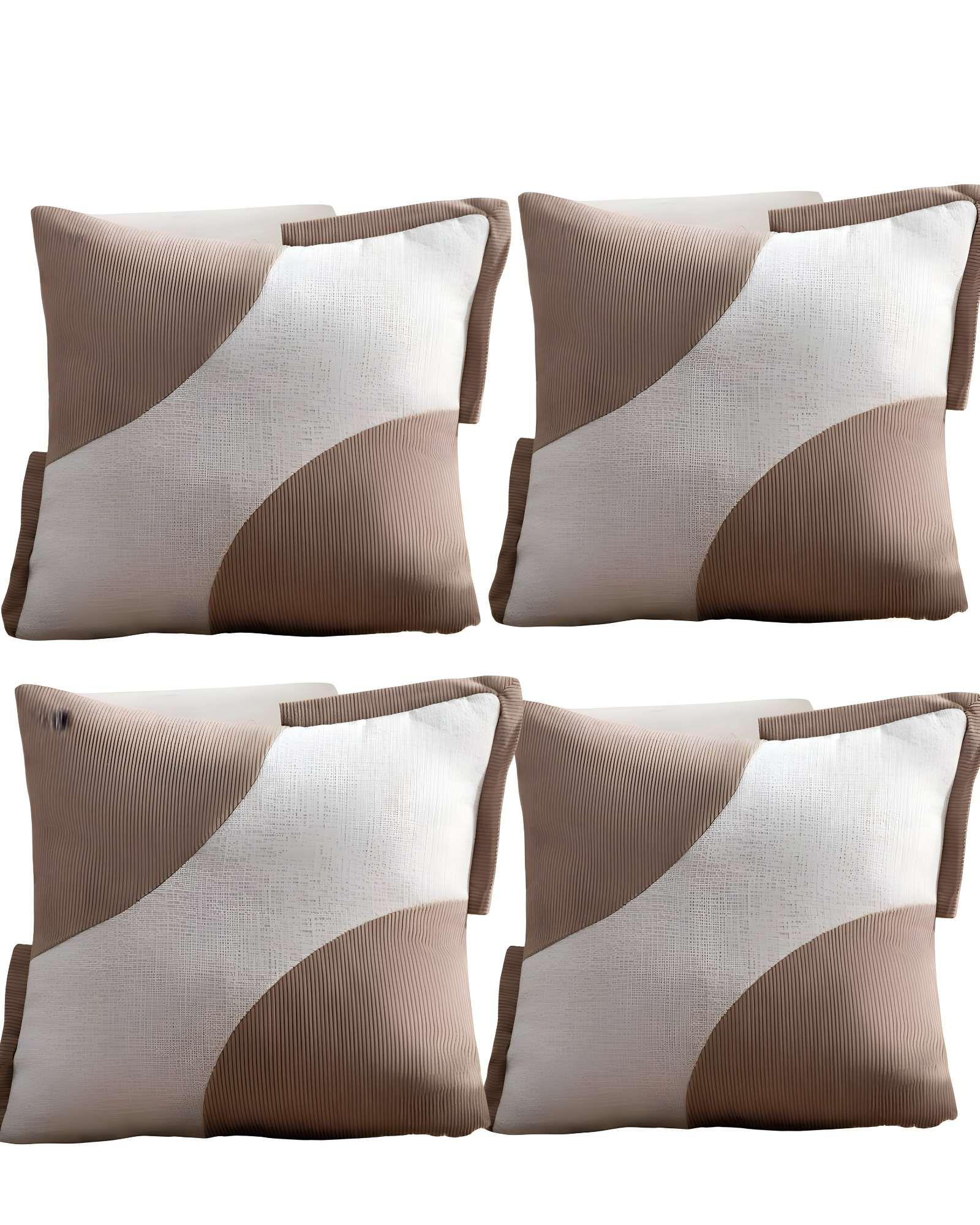SET DE 4 FUNDAS DE COJINES DISEÑO TELA PANA EMPALMADO 45CM X 45 CM CAFÉ-0