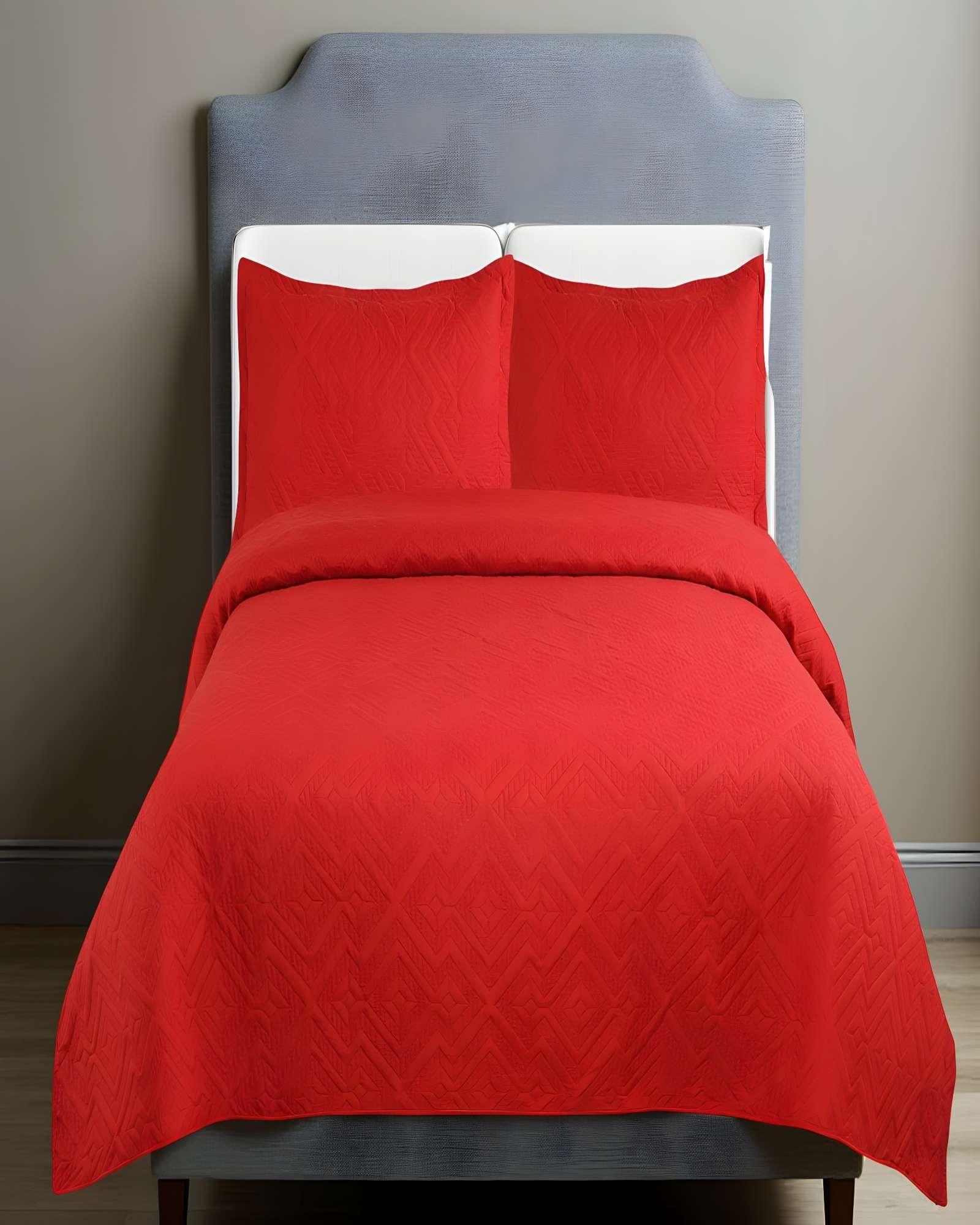 QUILT CUBRECAMA DE VERANO CON COLORES LISOS PLAZA Y MEDIA ROJO-3