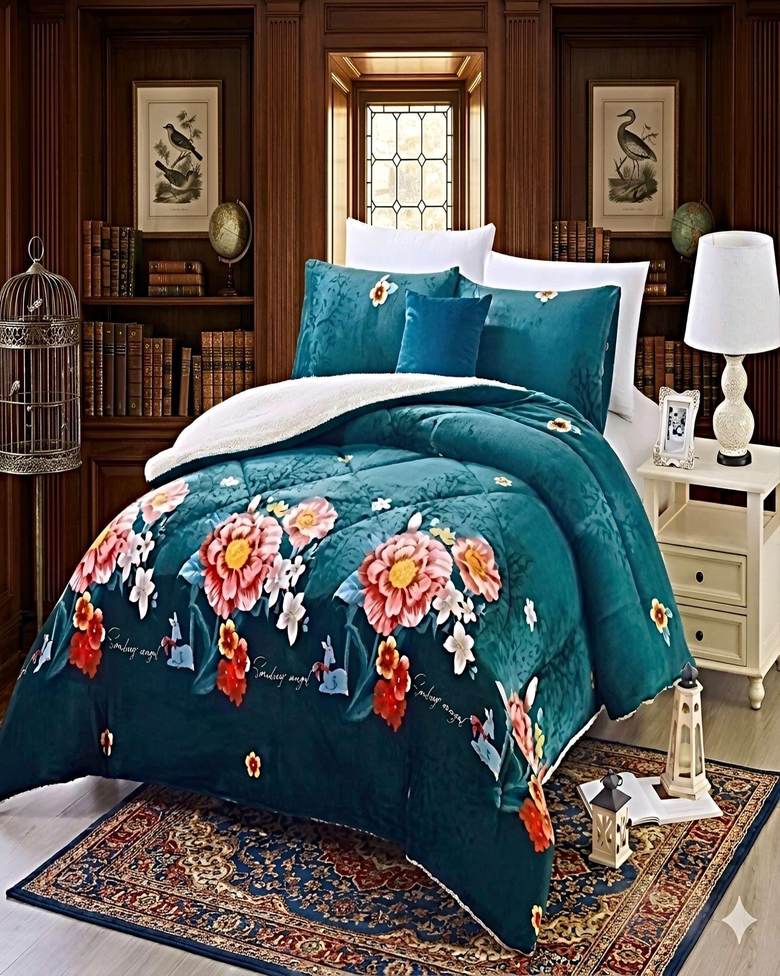 SET COBERTOR DE INVIERNO PLUSH 1.5 PLAZA 180X200CM VERDE-3