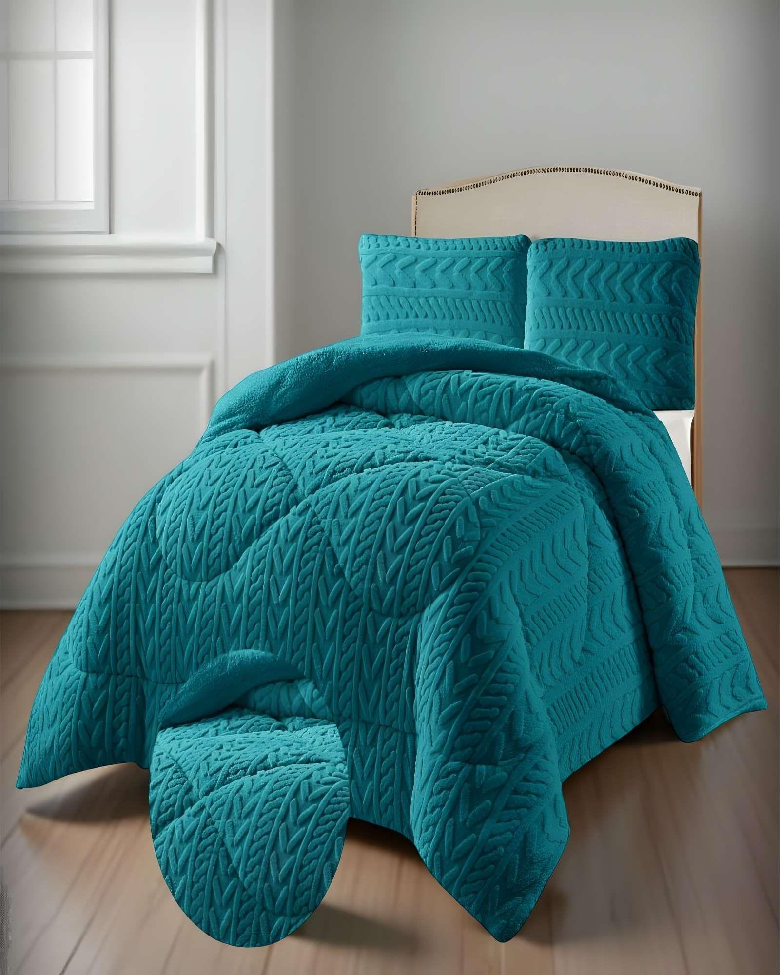 COBERTOR TEXTURIZADA DE INVIERNO DISEÑO 01 KING TURQUESA-2