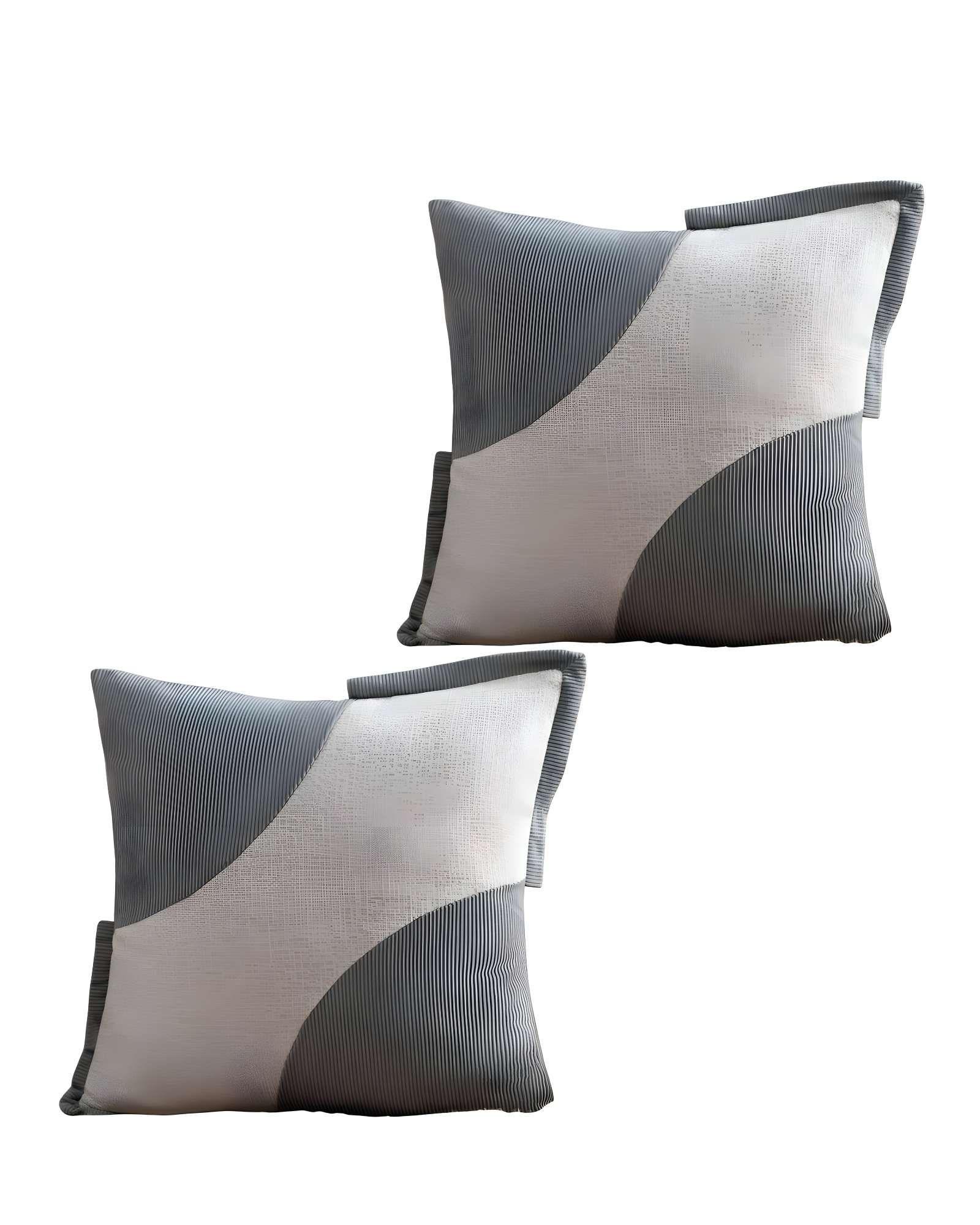 SET DE 2 FUNDAS DE COJINES DISEÑO TELA PANA EMPALMADO 45CM X 45 CM GRIS CLARO-2