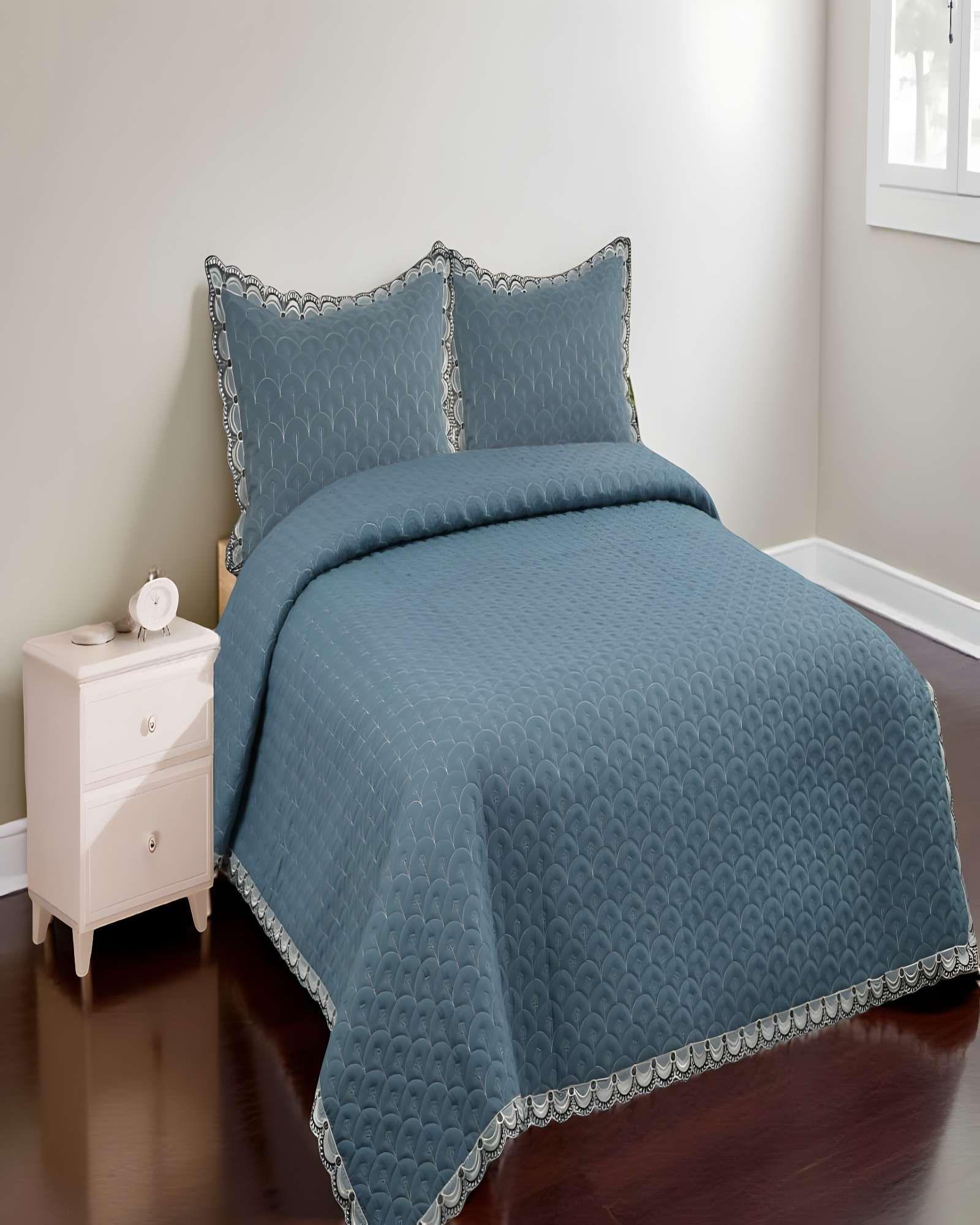 QUILT CUBRECAMA DE VERANO BORDADO 2 PLAZAS VERDE-3