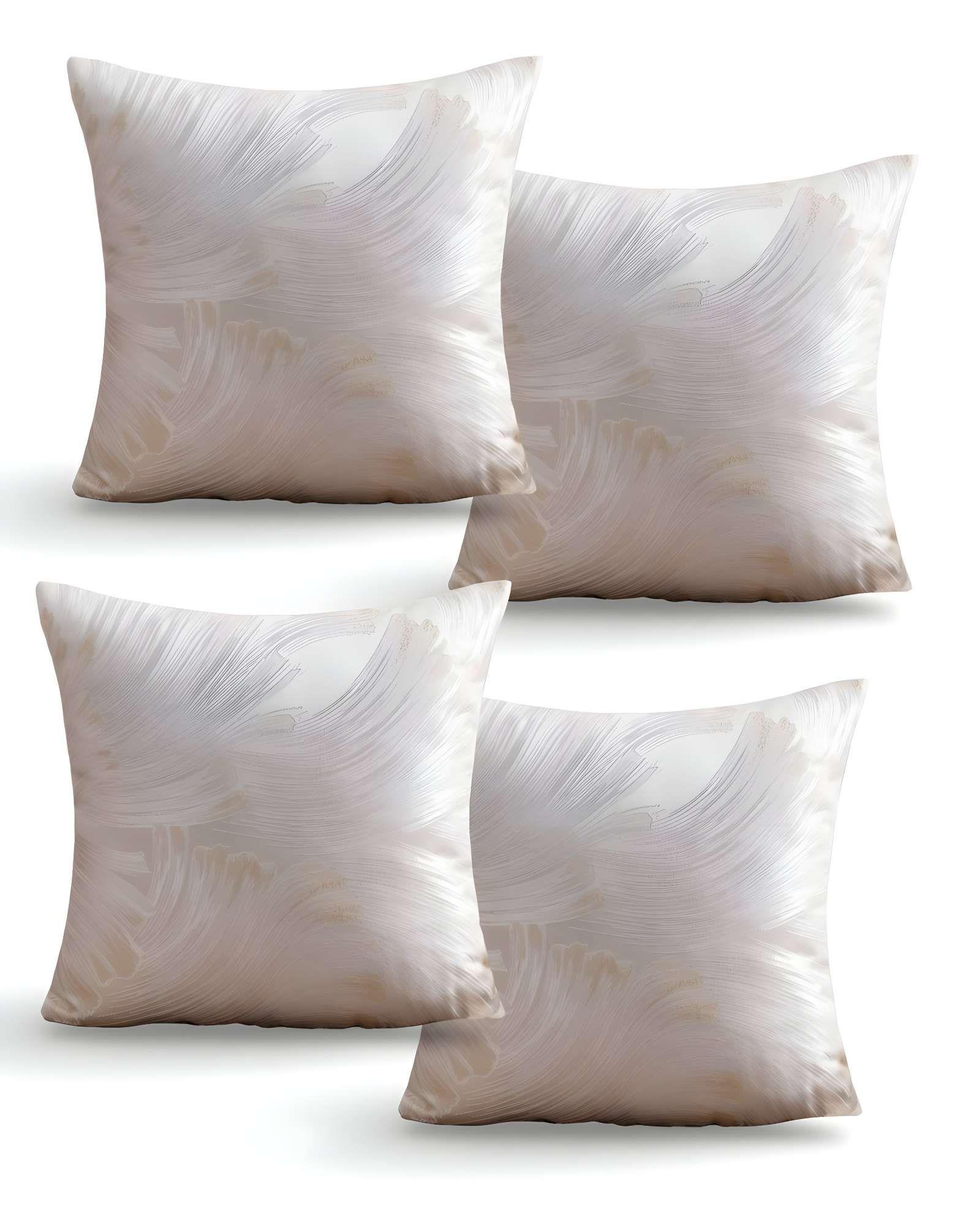 SET DE 4 FUNDAS DE COJINES SATIN DISEÑO HOJAS 45CM X 45 CM BEIGE-2
