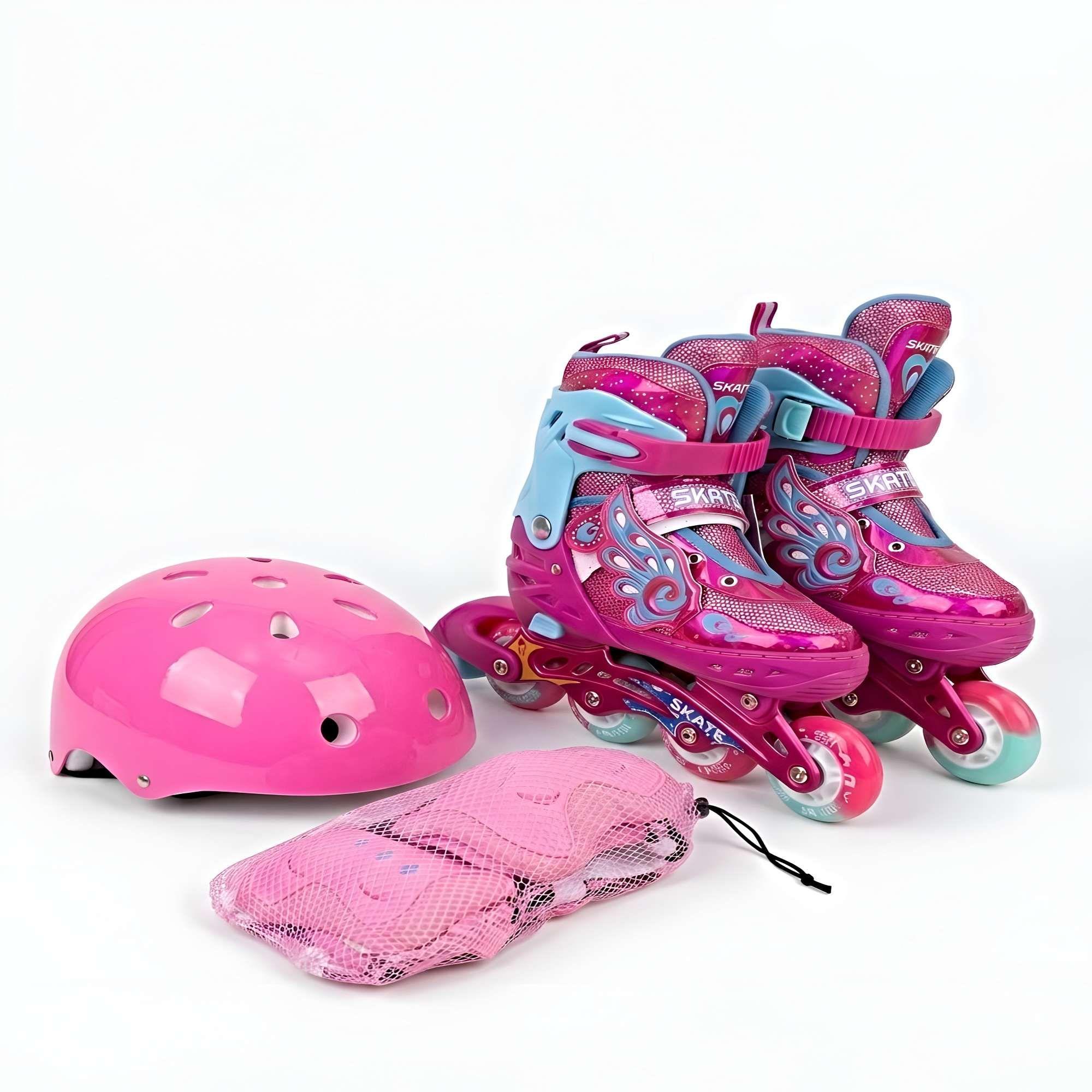 SET DE PATINES AJUSTABLES CON KIT DE SEGURIDAD  TALLA M (35-38) FUCSIA-2