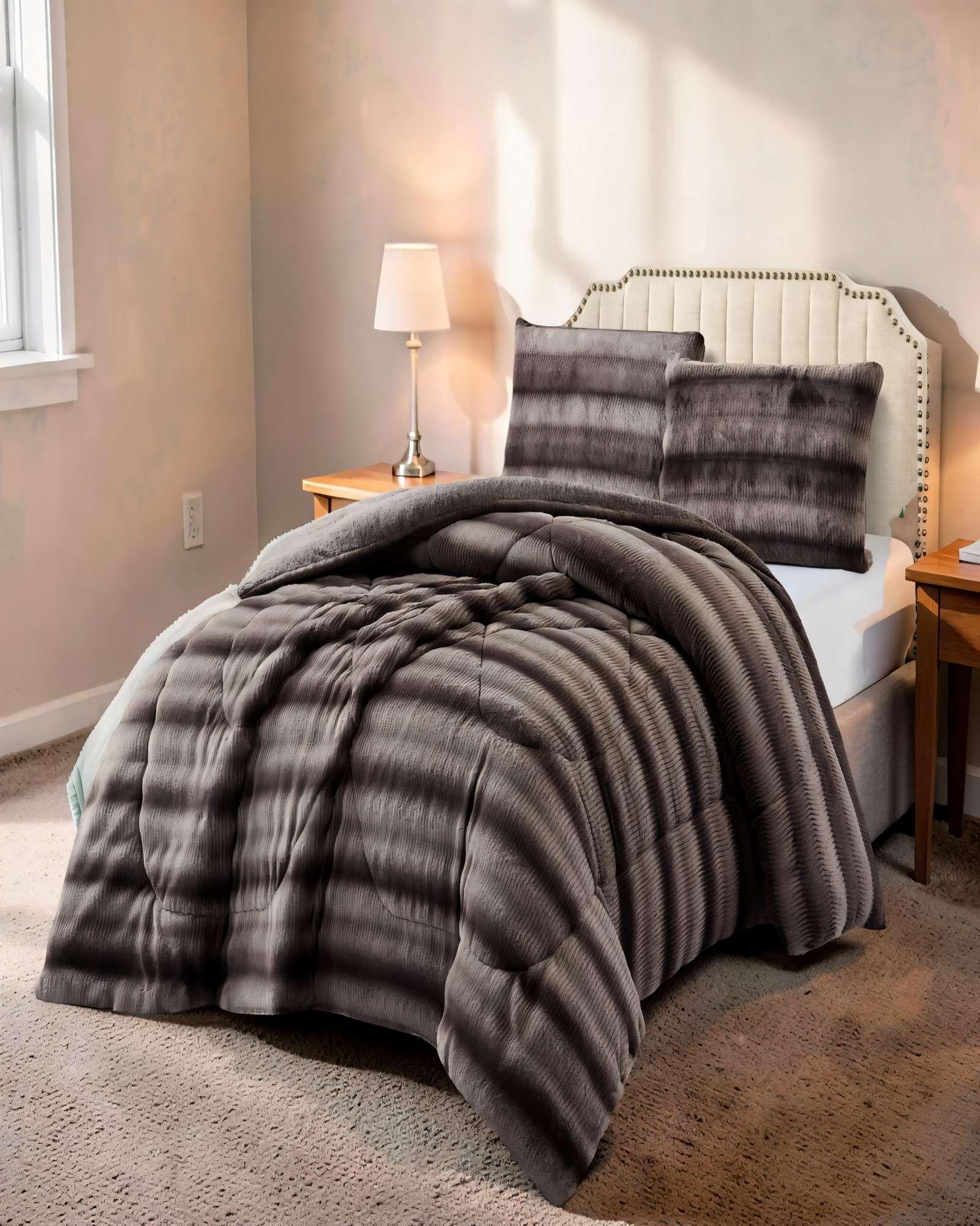 COBERTOR PIEL DE CONEJO IMITACION CON DISEÑO 2PLAZA COLOR MARRON-2