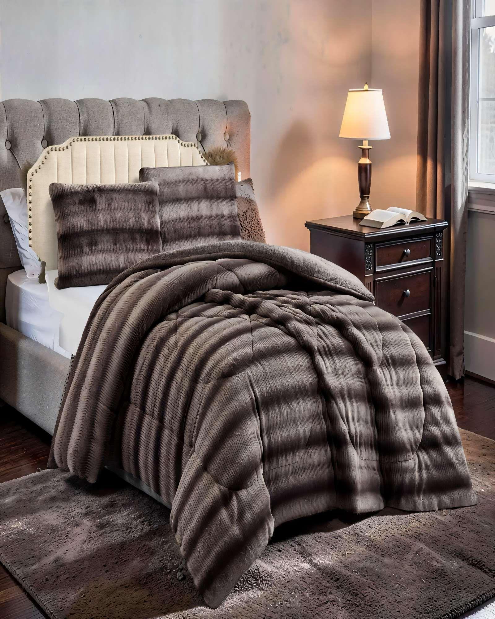 COBERTOR PIEL DE CONEJO IMITACION CON DISEÑO 2PLAZA COLOR MARRON-3