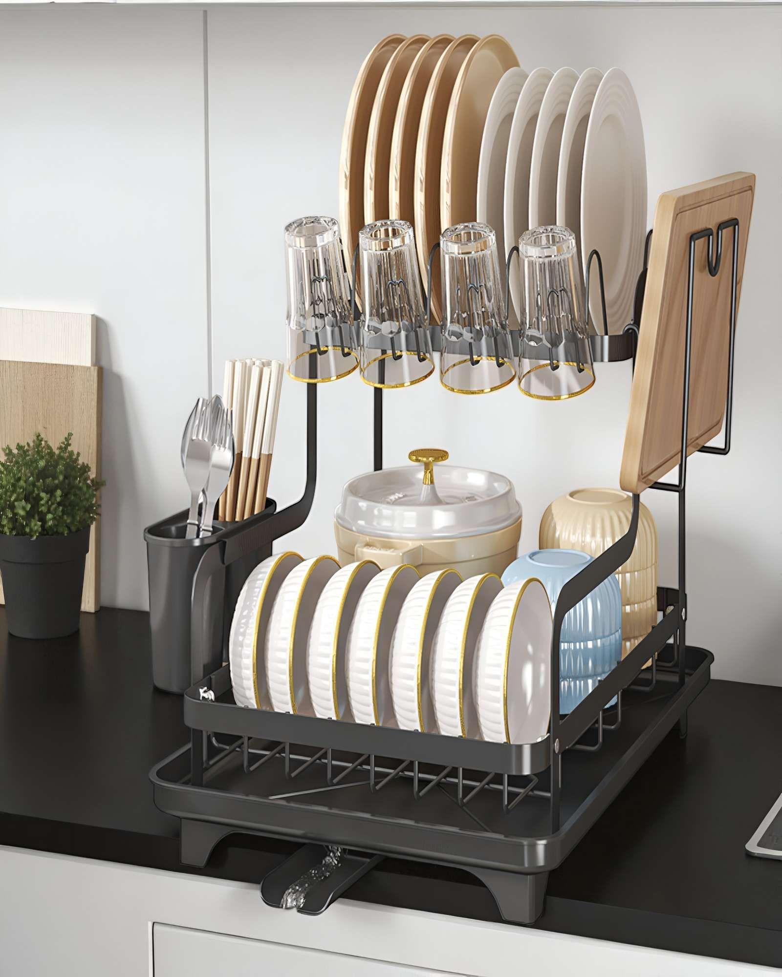 Organización Superior: Escurridor de Vajilla de Acero Inoxidable de Doble Nivel-4