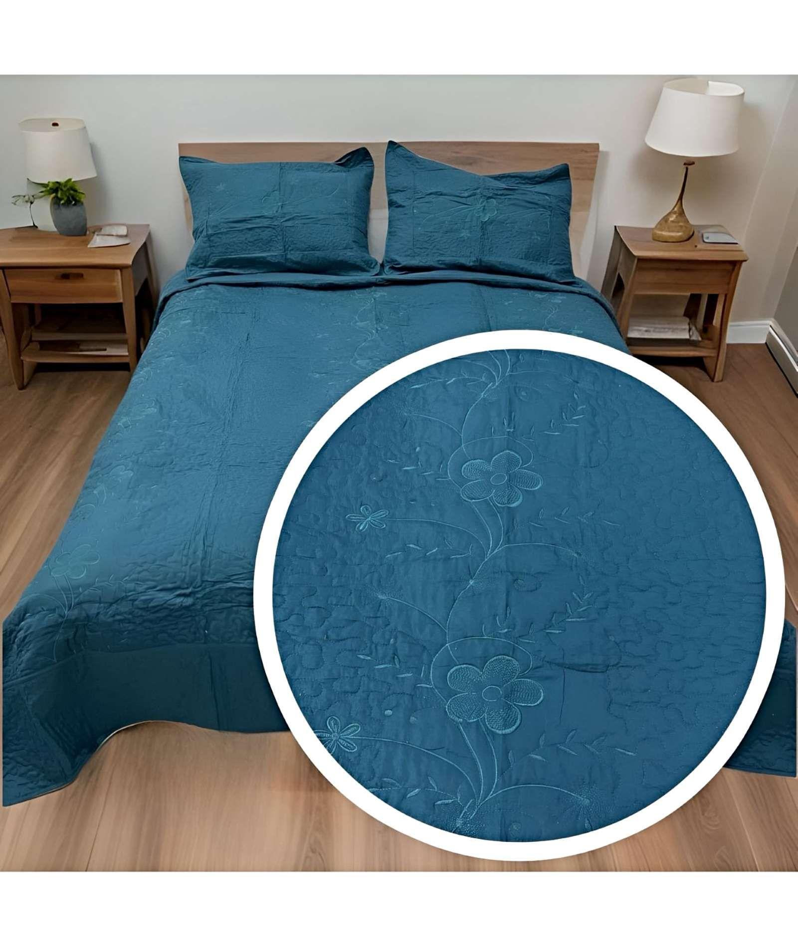 CUBRECAMA QUILT DE VERANO 2 PLAZAS BORDADO A1-2