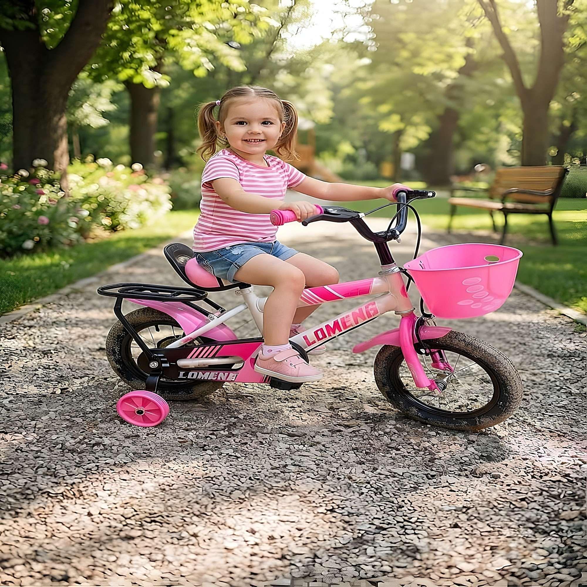 BICICLETA DE NIÑOS ARO 14 CON RUEDITAS COLOR ROSADO-2