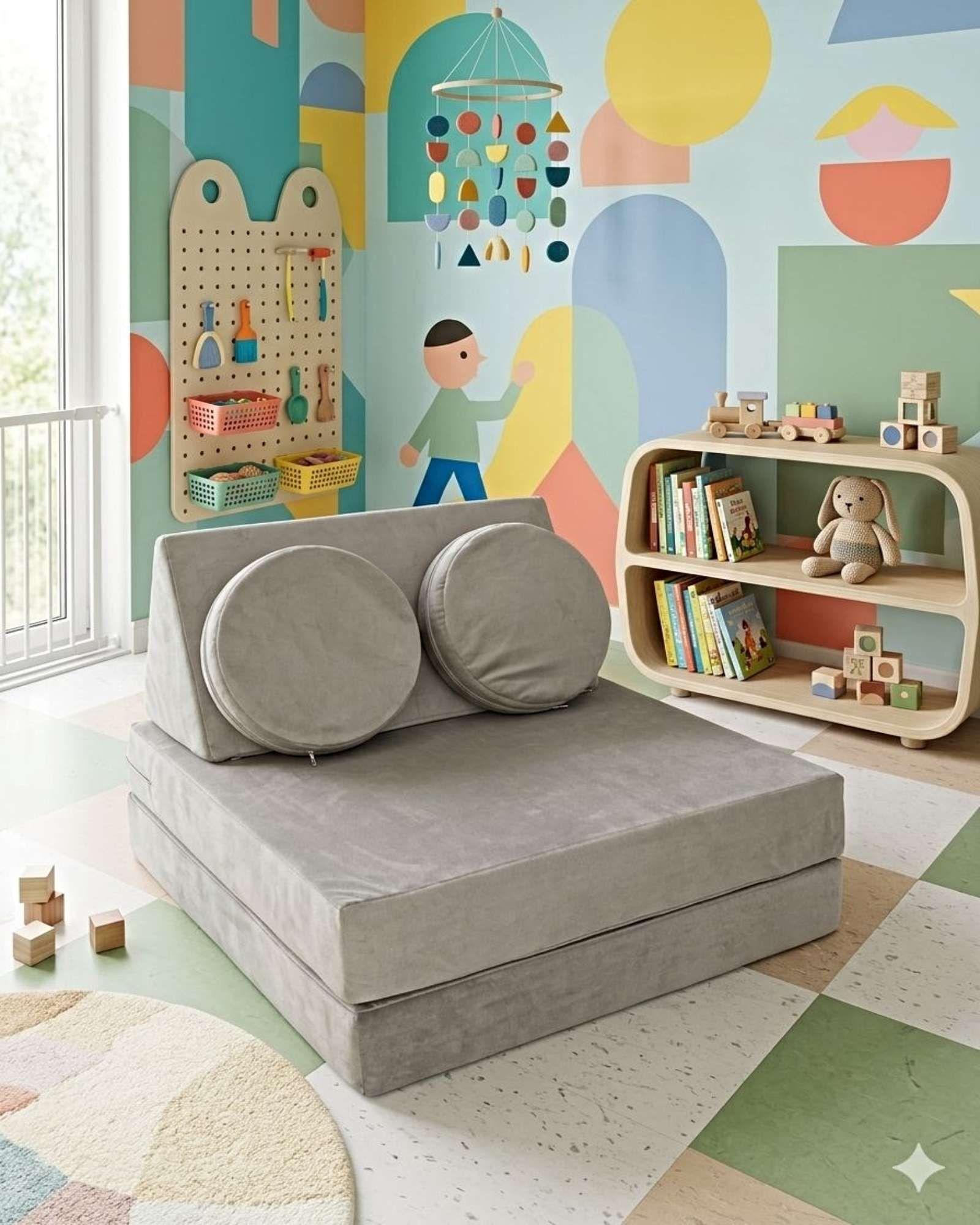 Sofá Cama Modular Infantil de 5 Piezas rosa gris c.-3