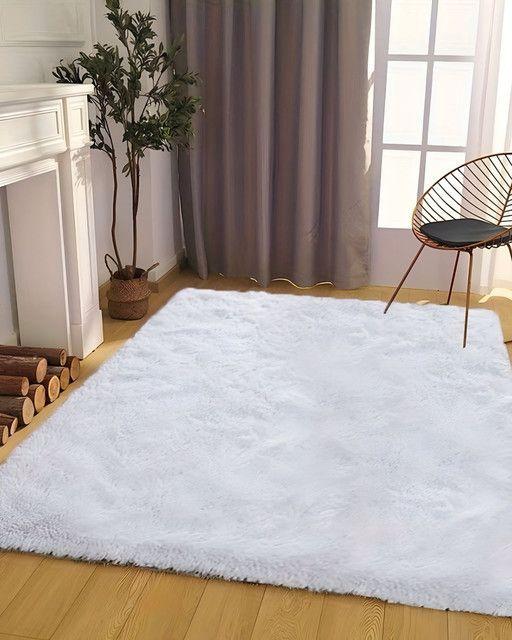 Alfombra peluda Suave 180 x 200 cm Primera Calidad Blanco-2