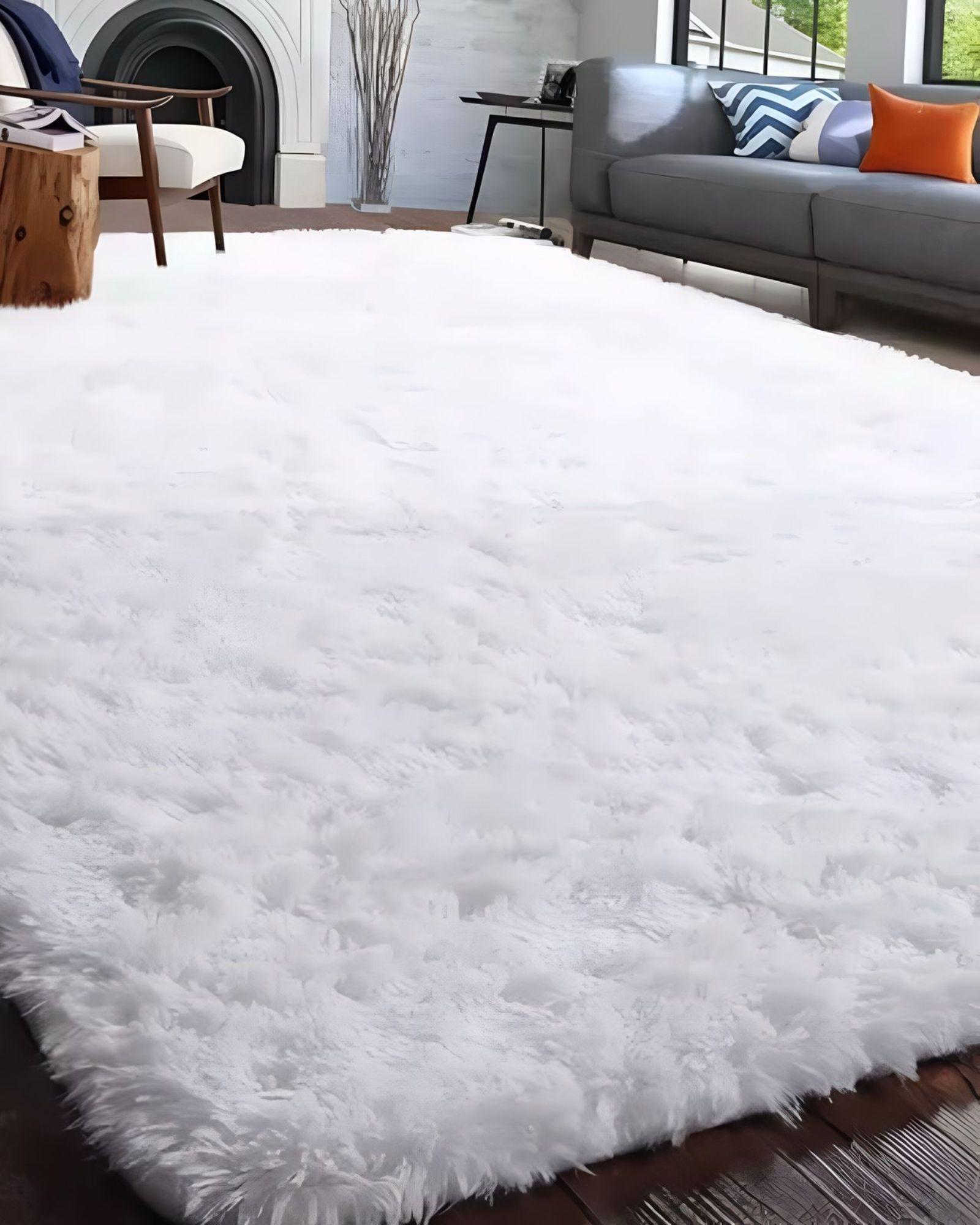 Alfombra peluda Suave 180 x 200 cm Primera Calidad Blanco-3