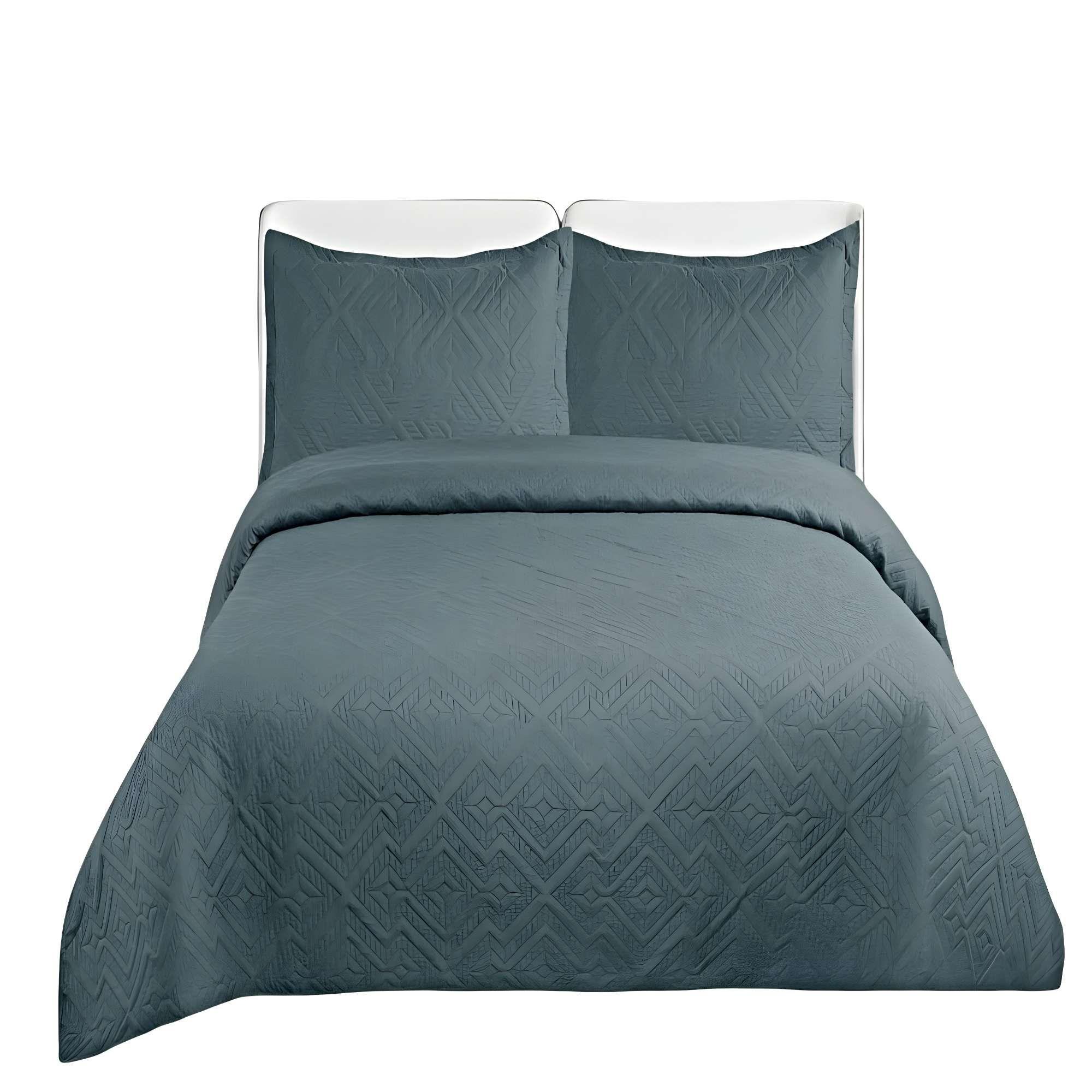 QUILT CUBRECAMA DE VERANO CON COLORES LISOS PLAZA Y MEDIA GRIS OSCURO-0