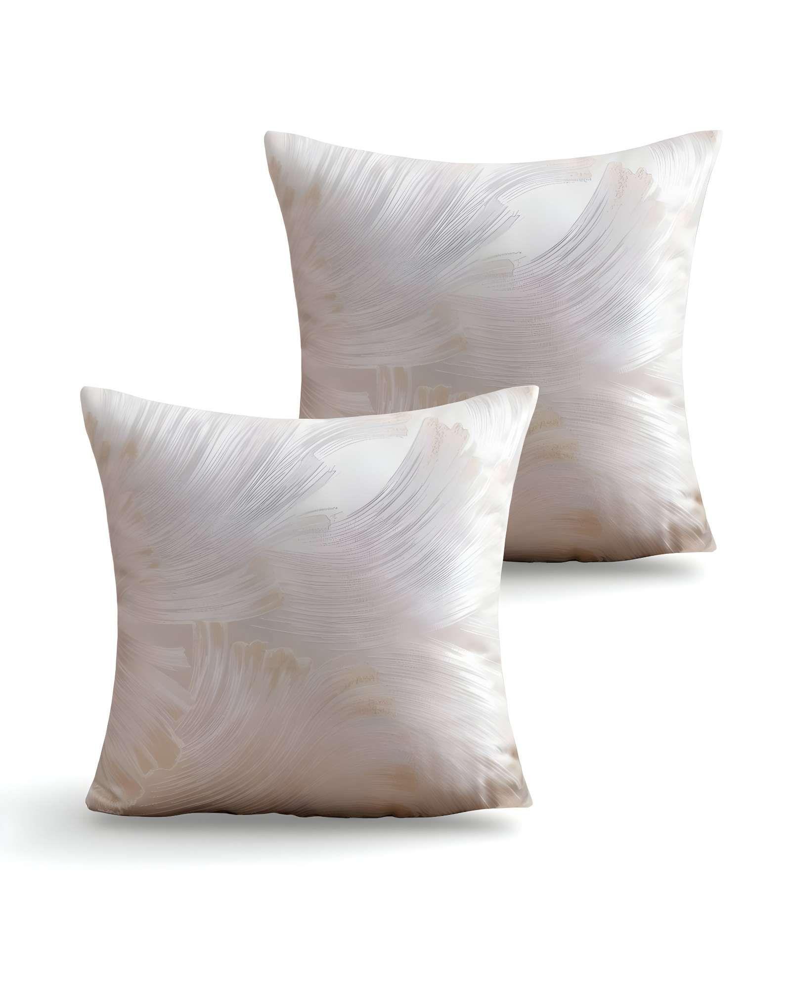SET DE 2 FUNDAS DE COJINES SATIN DISEÑO HOJAS 45CM X 45 CM BEIGE-2
