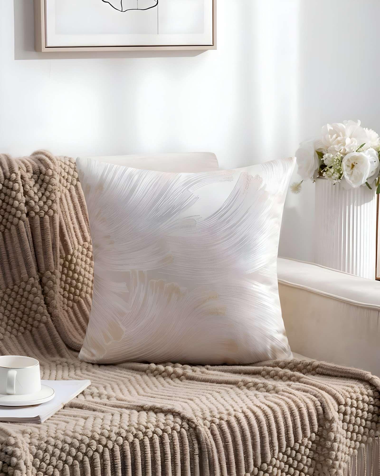 SET DE 2 FUNDAS DE COJINES SATIN DISEÑO HOJAS 45CM X 45 CM BEIGE-3