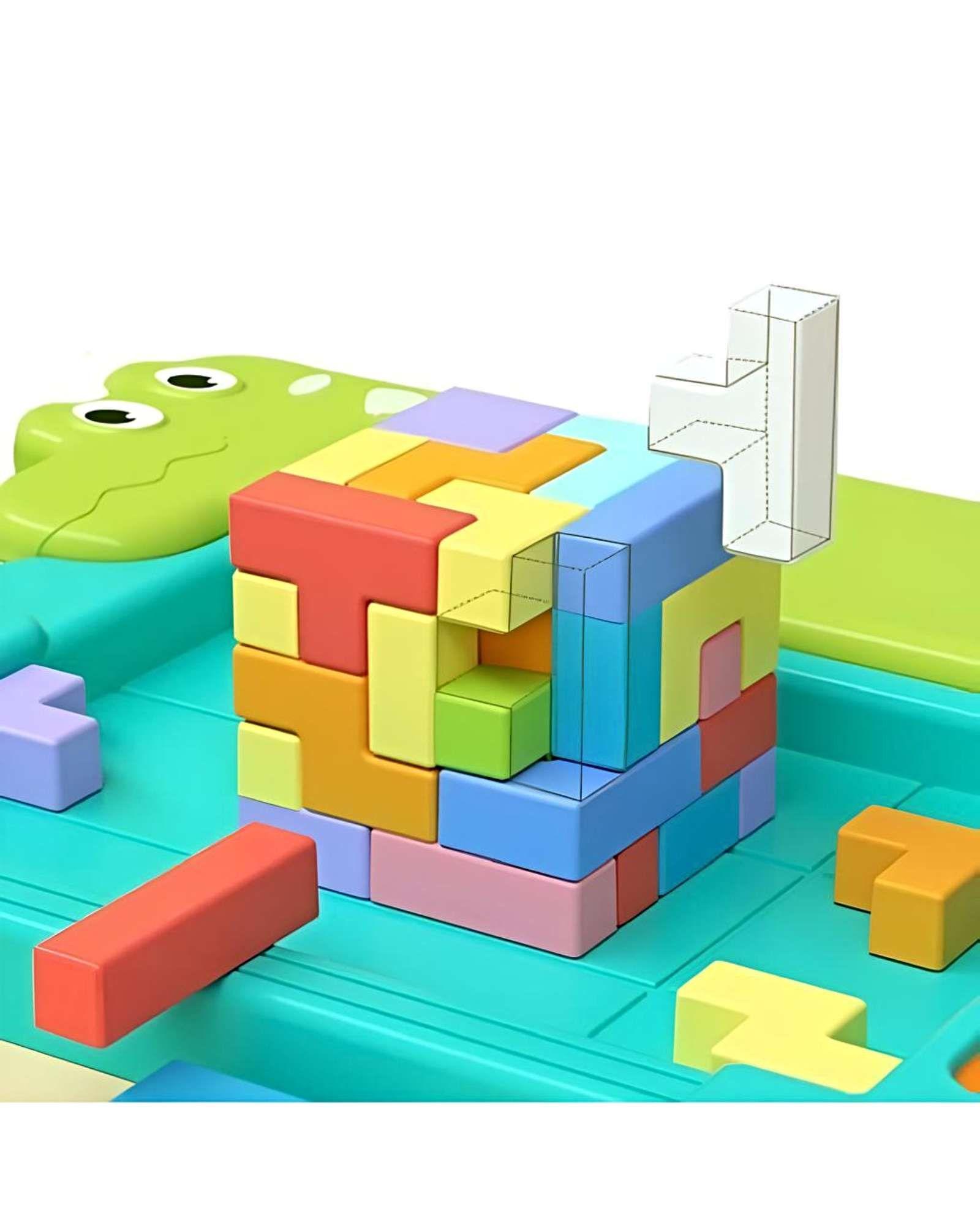 Juego de Bloques de Lógica Puzzle Educativo 3D Tipo Tetris verde-3