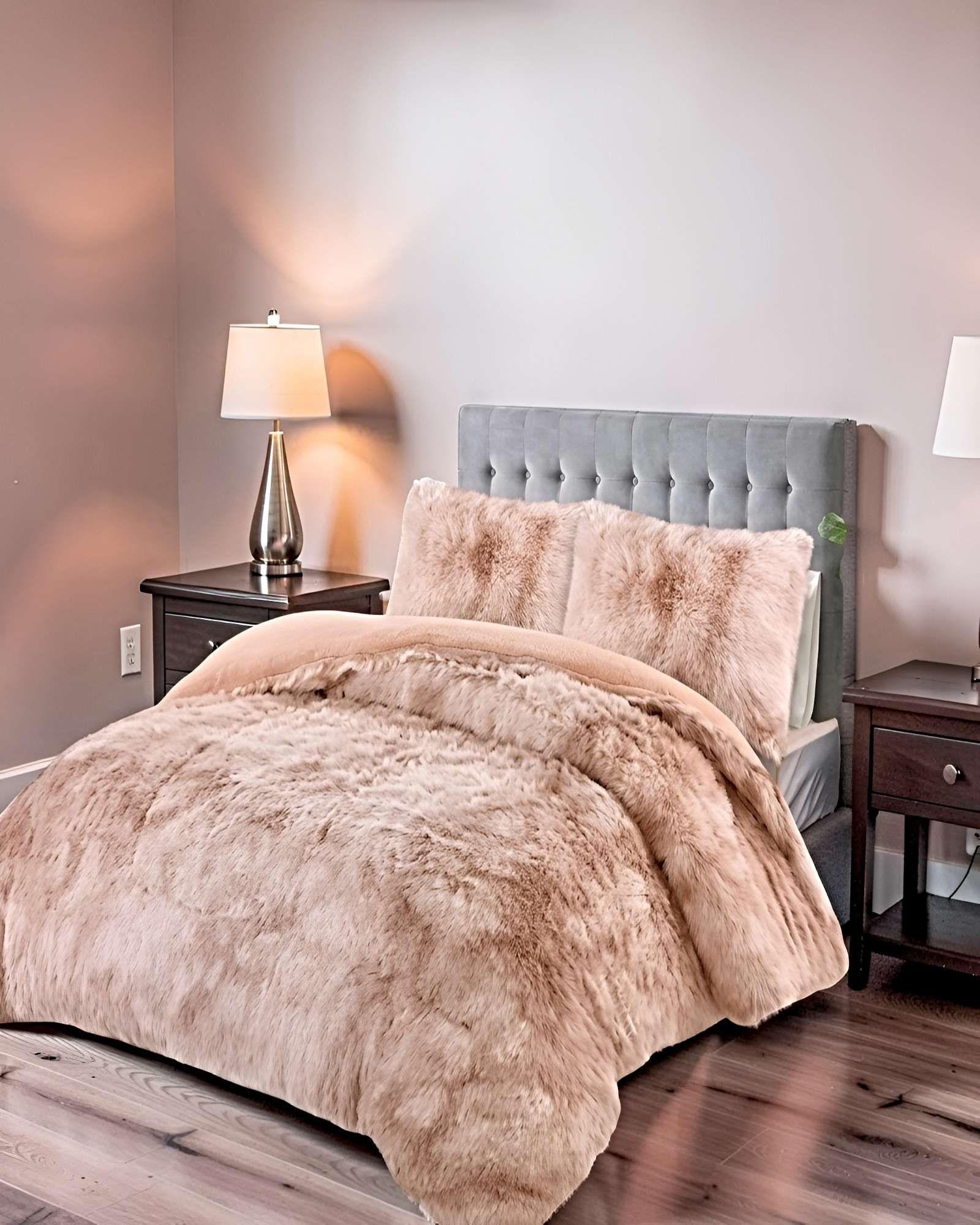 SET COBERTOR DE INVIERNO PELUDO 2 PLAZAS 230X250CM BEIGE-2