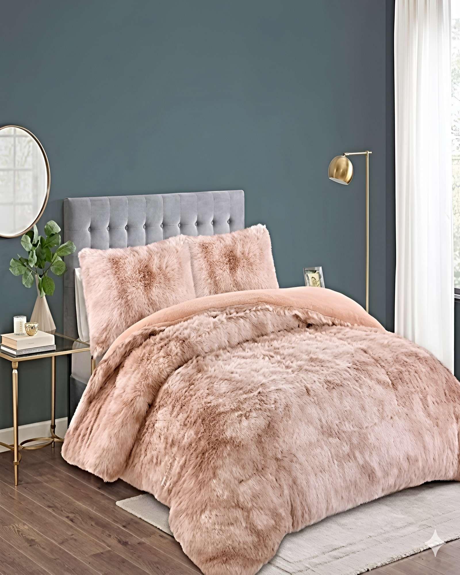 SET COBERTOR DE INVIERNO PELUDO 2 PLAZAS 230X250CM BEIGE-3