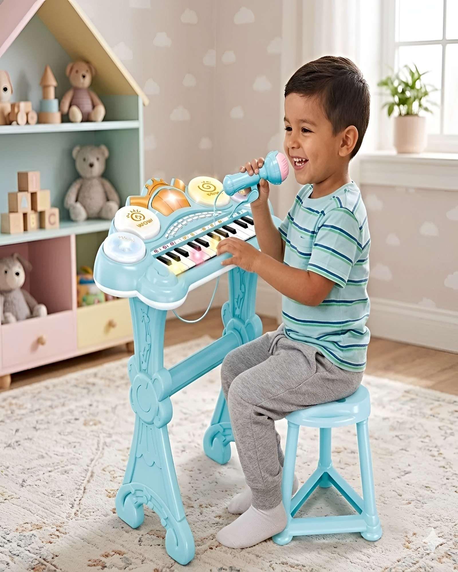 PIANO INFANTIL MUSICAL PARA NIÑOS AZUL 1-4